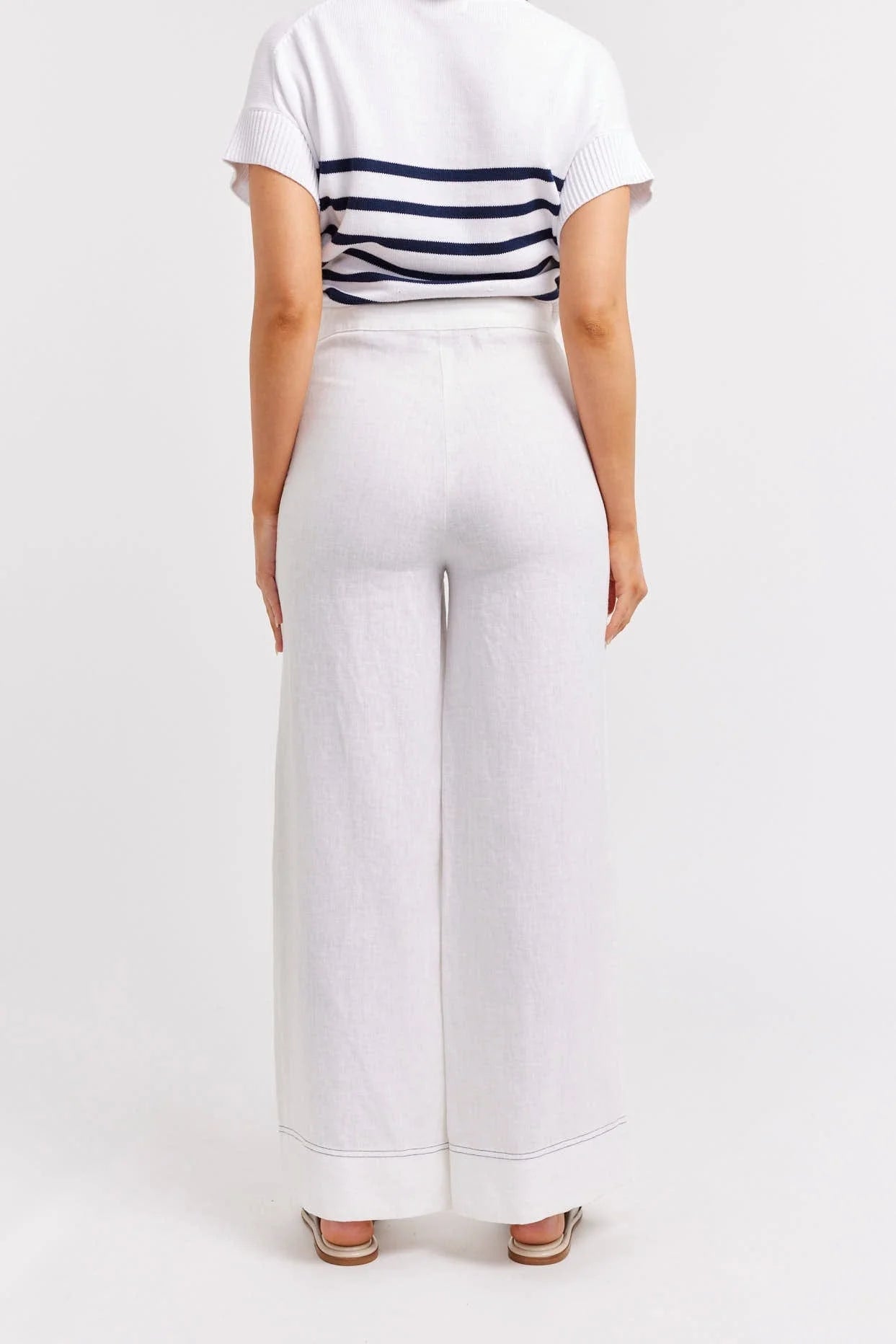 CLIO Linen Pants for Women - High Waisted Wide Leg Trousers in White | Breathable Summer Pants for Office, Travel & Casual Wear