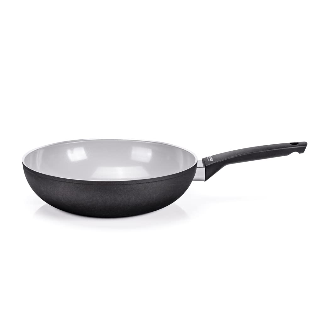 Moneta Futura 28cm Natural Finegres Non-Stick Wok Pan - Induction Compatible, Italian Made - Perfect for Stir-Frying, Sautéing & Asian Cooking