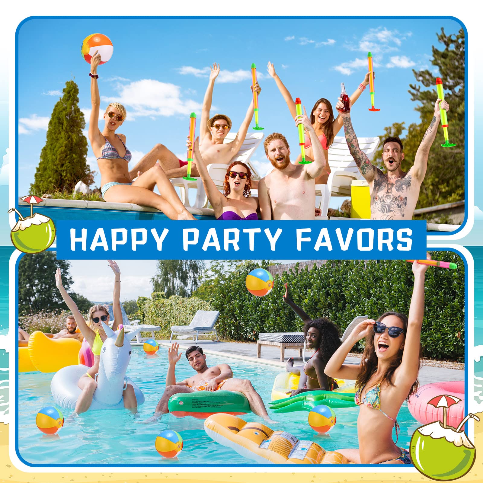 Tanlade 36 Pcs Bulk Water Guns & Inflatable Rainbow Beach Balls (4.72/6/12 Inches) - Summer Pool Party Favors, Kids Water Squirters & Pool Toys for Beach Parties, Backyard Fun & Outdoor Water Play