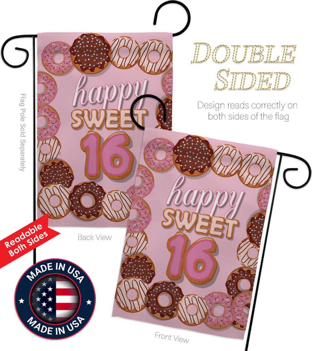 Sweet 16 Garden Flag - Double-Sided Teen Gift for Parties & Yard Decor