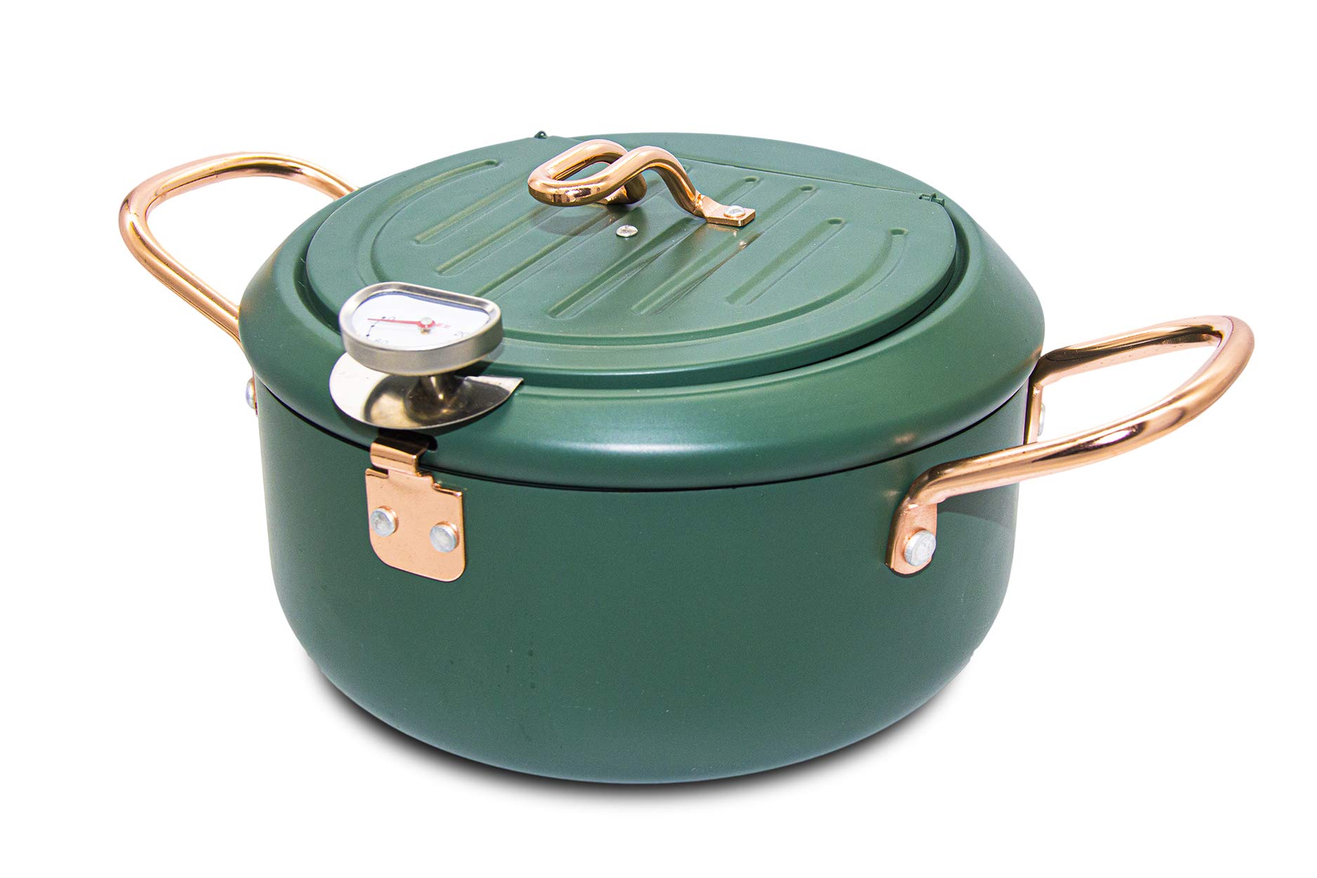 Japanese Tempura Deep Fryer Pot with Fahrenheit Thermometer - 2.3L Nonstick Carbon Steel Oil Fryer for Tempura, Chicken, Fish & Shrimp - Easy to Clean Green Frying Pan (8.2 Inch) - Perfect for Home Cooking, Restaurant Use & Party Snacks
