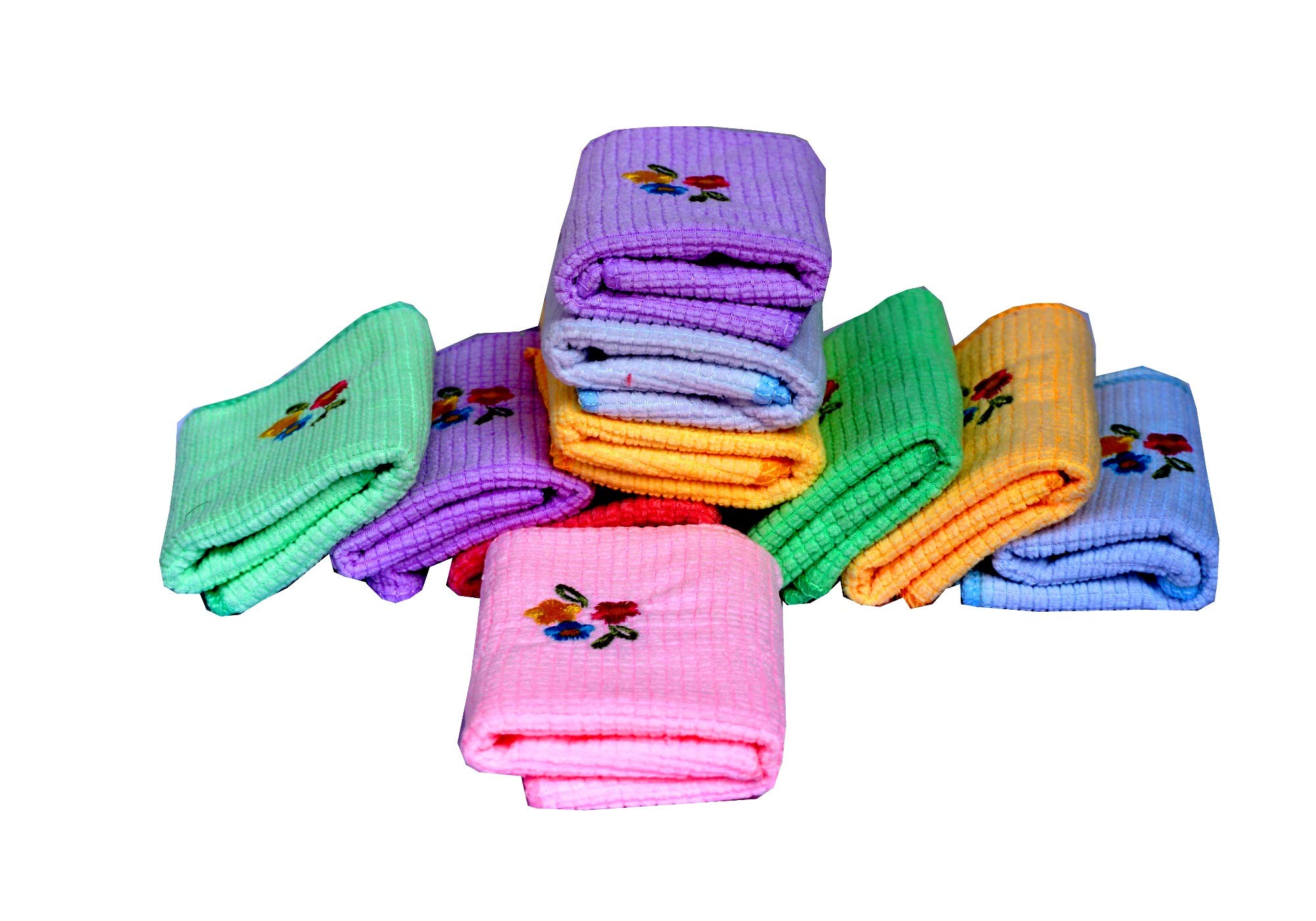 Space Fly Embroidery Cotton Handkerchiefs for Women - Ultra Soft Face Towels & Hankies Set of 6 (26x26cm) - Multi Color - Perfect for Gifts, Weddings, and Everyday Elegance