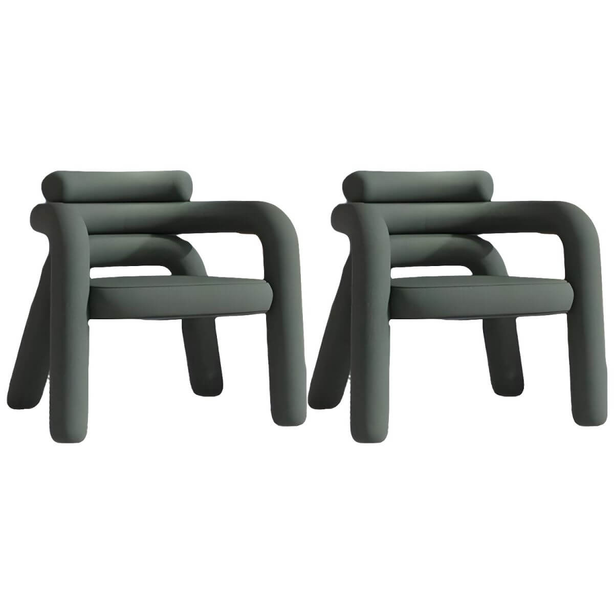 Modern Simple Style Lime Green/Ivory/Dove Grey Curved Arm Chair with Fixed Backrest & Armrests - Perfect for Living Room, Bedroom or Office Seating