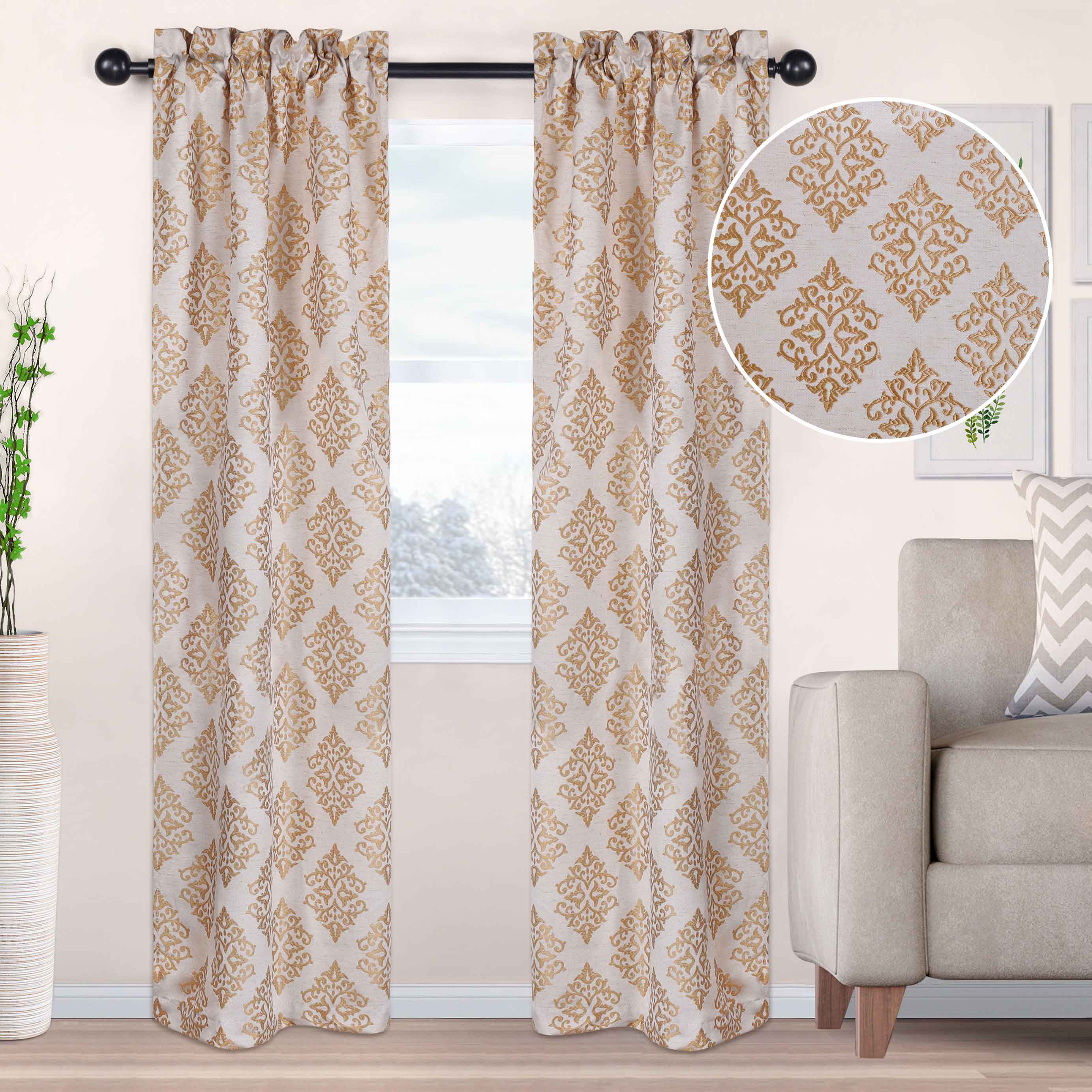 Venetian Damask Jacquard Curtain Panels Set of 2 - Luxury Window Treatments for Living Room & Bedroom