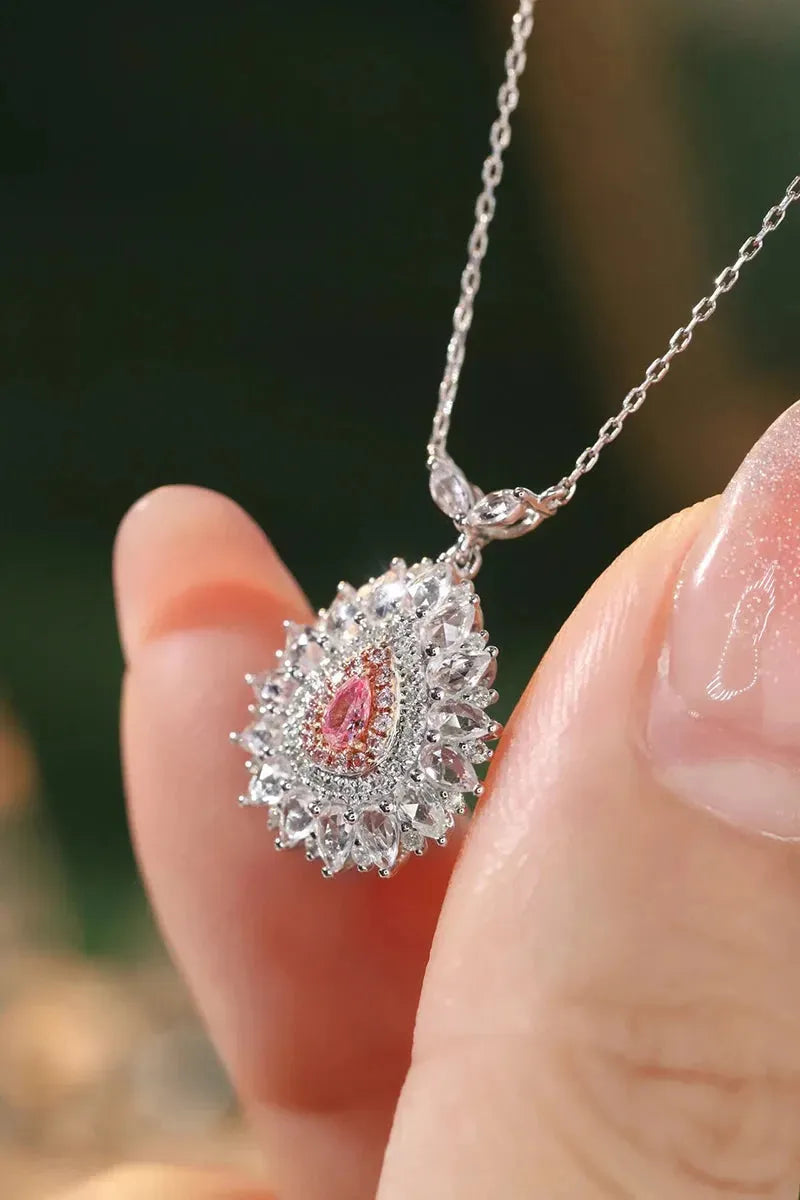 18K White Gold Pink Diamond Pendant Necklace for Women - Romantic Real Natural Diamond Jewelry Gift for Anniversary, Valentine's Day & Special Occasions