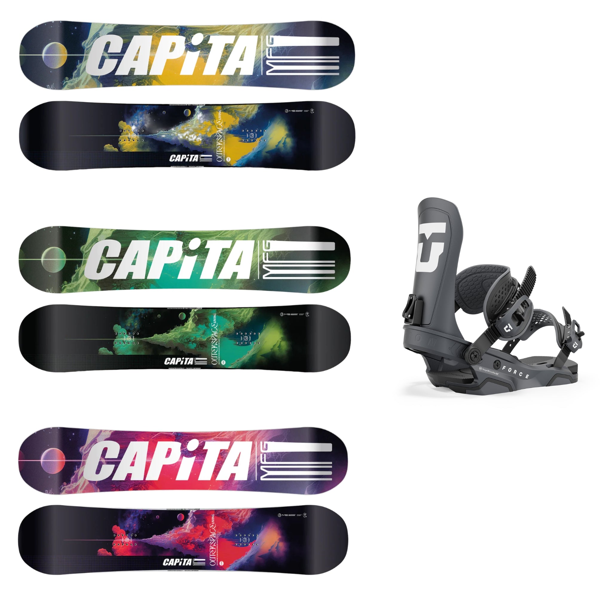 CAPiTA Outerspace Living Snowboard with Union Force Bindings 2025 - All-Mountain Freestyle Snowboard for Men & Women - Perfect for Park, Powder & Backcountry Riding