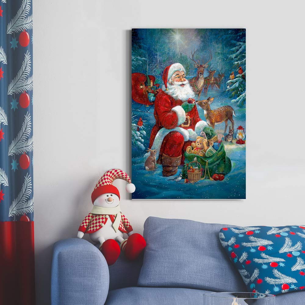 Santa's Pit Stop Wall Art - Premium Gallery Wrapped Canvas Decor with Red Cardinal & Reindeer | Festive Christmas & Winter Home Decorations | Ready to Hang 32x48 Inches | Made in USA | Perfect for Living Room, Bedroom or Holiday Office Decor