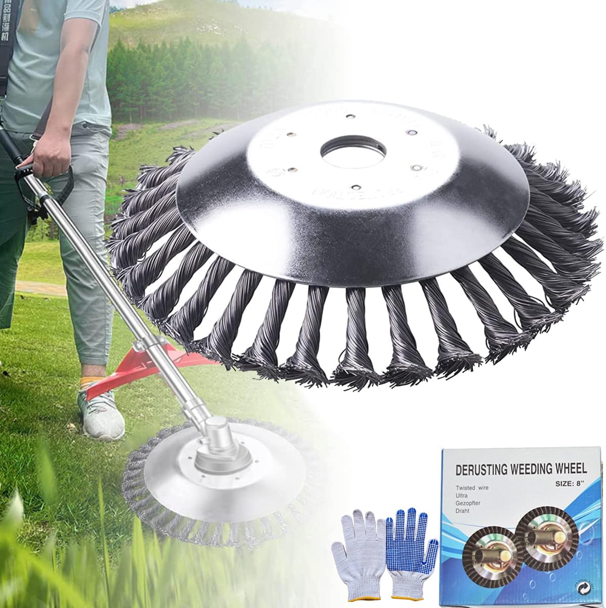 8 Inch Steel Wire Cutter Trimmer Head - Durable Unbreakable Lawn Mower Replacement Blade for Weed Eater - Rust Removal & Cleaning Brush Tool - Perfect for Yard Maintenance & Garden Weed Control
