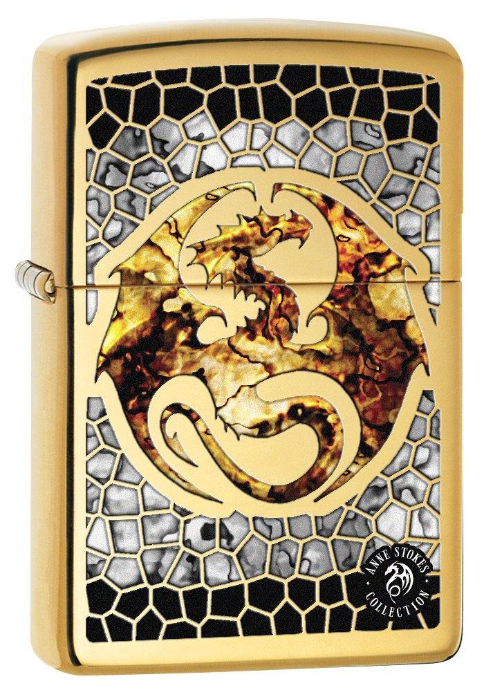 Zippo Lighter Anne Stokes Dragon Fusion - High Polish Brass 77583 | Windproof Refillable Metal Lighter for Camping, Hiking & Outdoor Adventures