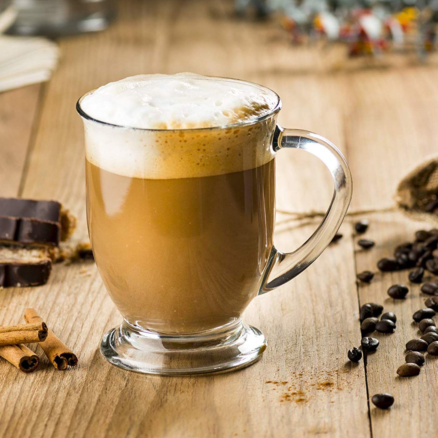 15oz Glass Coffee Mugs Set of 6 - Perfect for Latte, Tea & Hot Drinks at Home