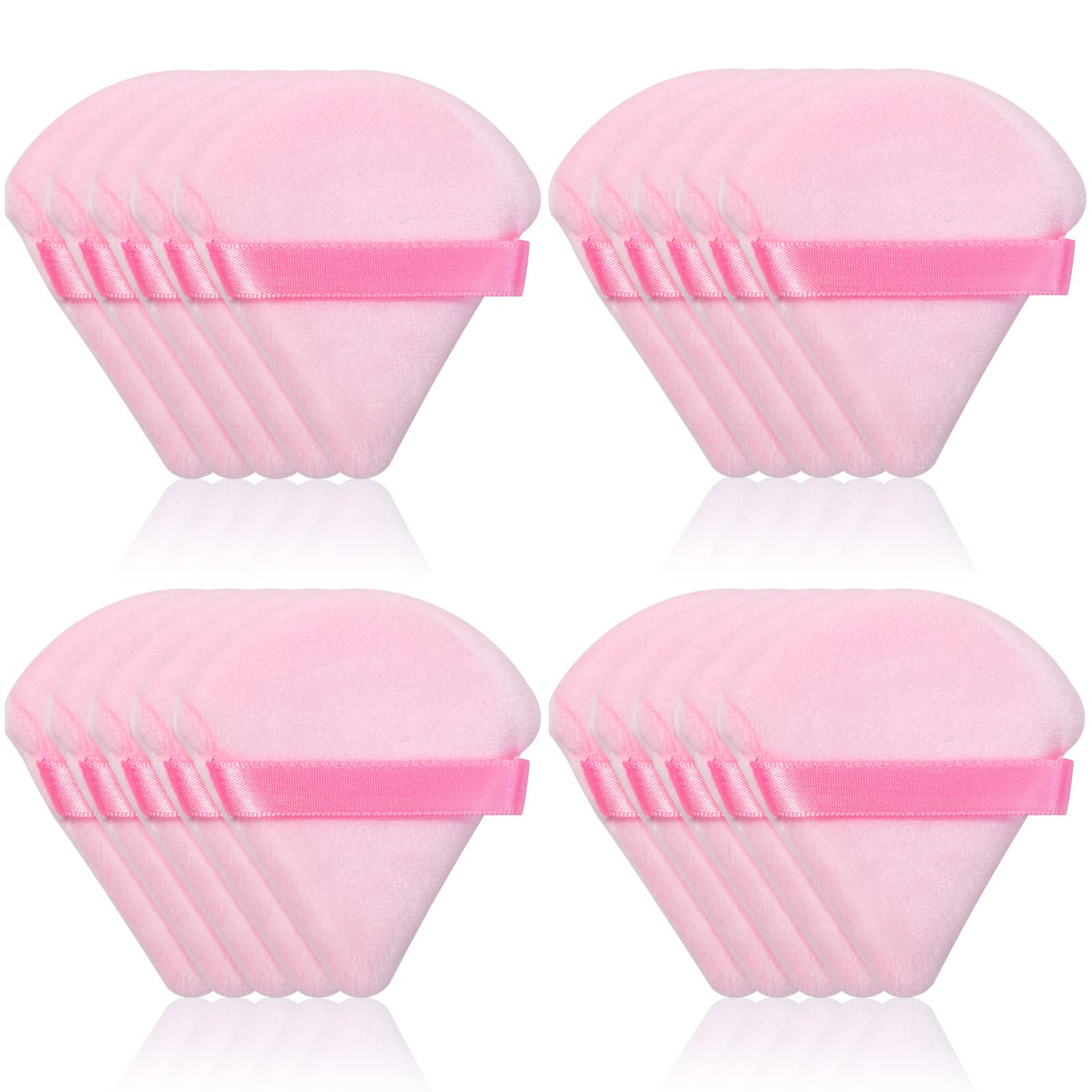 Thrilez 20pcs Triangle Powder Puff - Premium Loose & Pressed Powder Sponge Applicator for Face & Eye Makeup - Soft Pink Makeup Puff for Setting Powder, Foundation & Blending - Perfect for Travel & Professional Makeup Kits