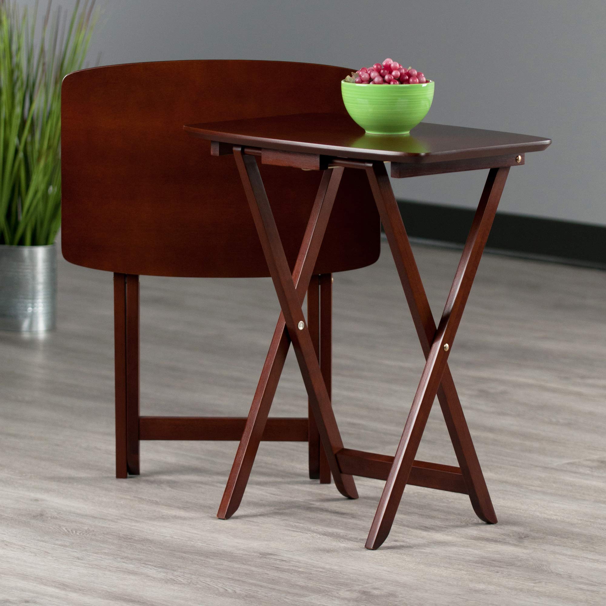 Winsome Darlene 2-Pack Foldable Snack Tables - 26 Inch Walnut Finish Side Tables for Living Room, Bedroom & Small Spaces - Perfect for Snacks, Drinks, Books & Laptop Use