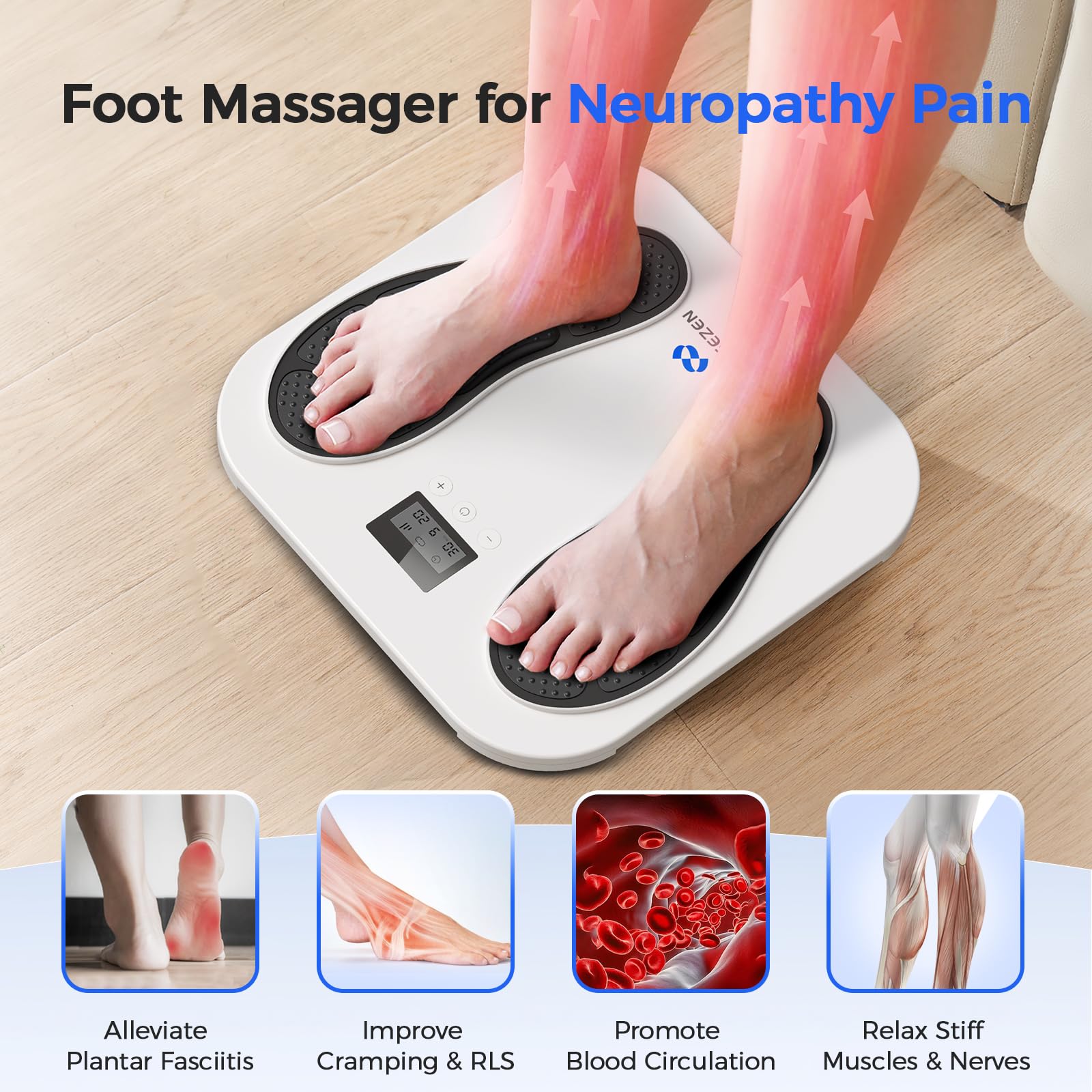 TENS EMS Foot Massager for Neuropathy Relief - 10 Modes & 20 Intensity Levels for Plantar Fasciitis, Swelling & Circulation - Ideal for Home Use & Gifts for Parents (FSA/HSA Eligible) - Perfect for Relaxation & Pain Management After Workouts or Long Standing