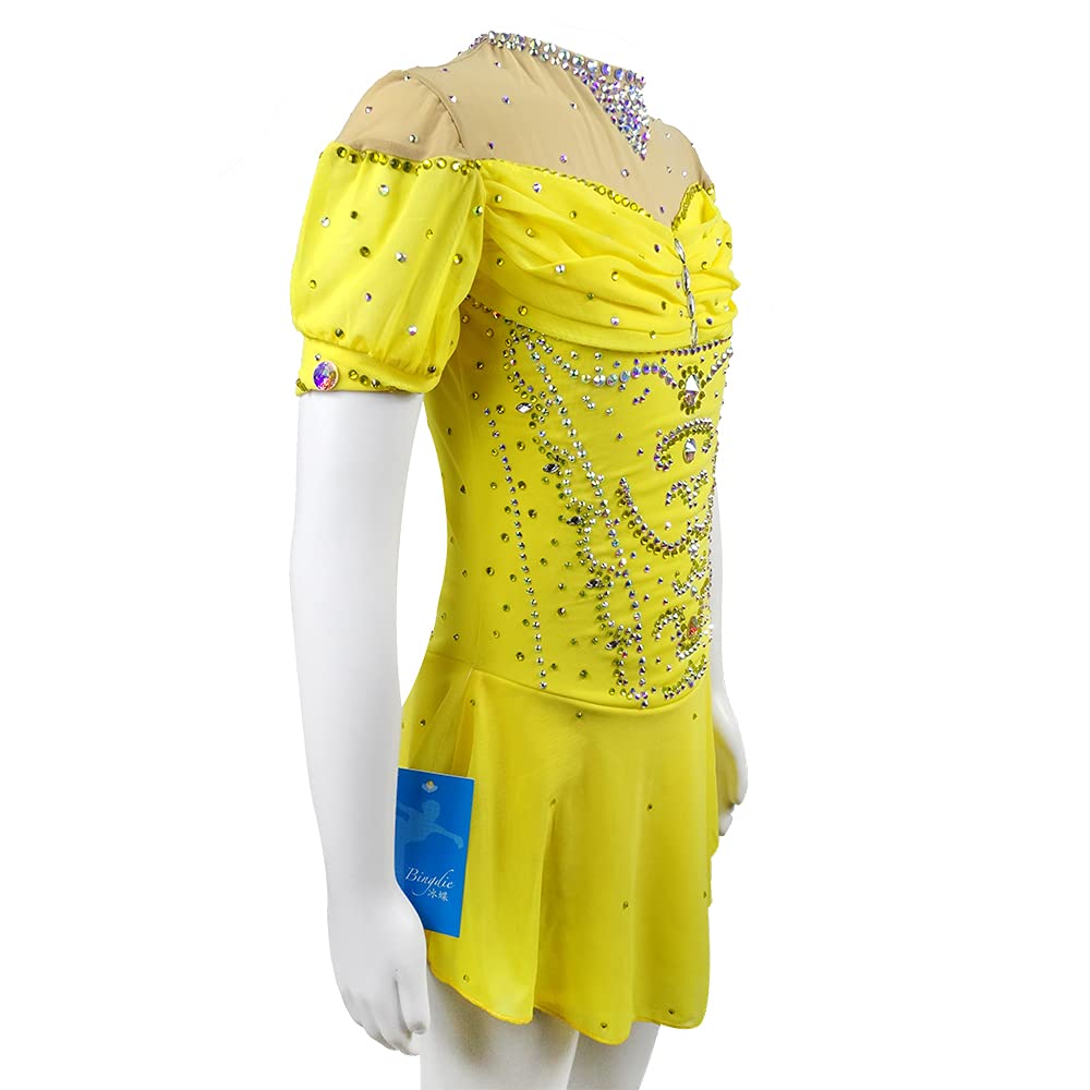 LIUHUO Women's Figure Skating Dress - Classic Crystal Yellow Solid Color Ice Skating Costume for Girls | Perfect for Competitions, Performances & Ice Shows
