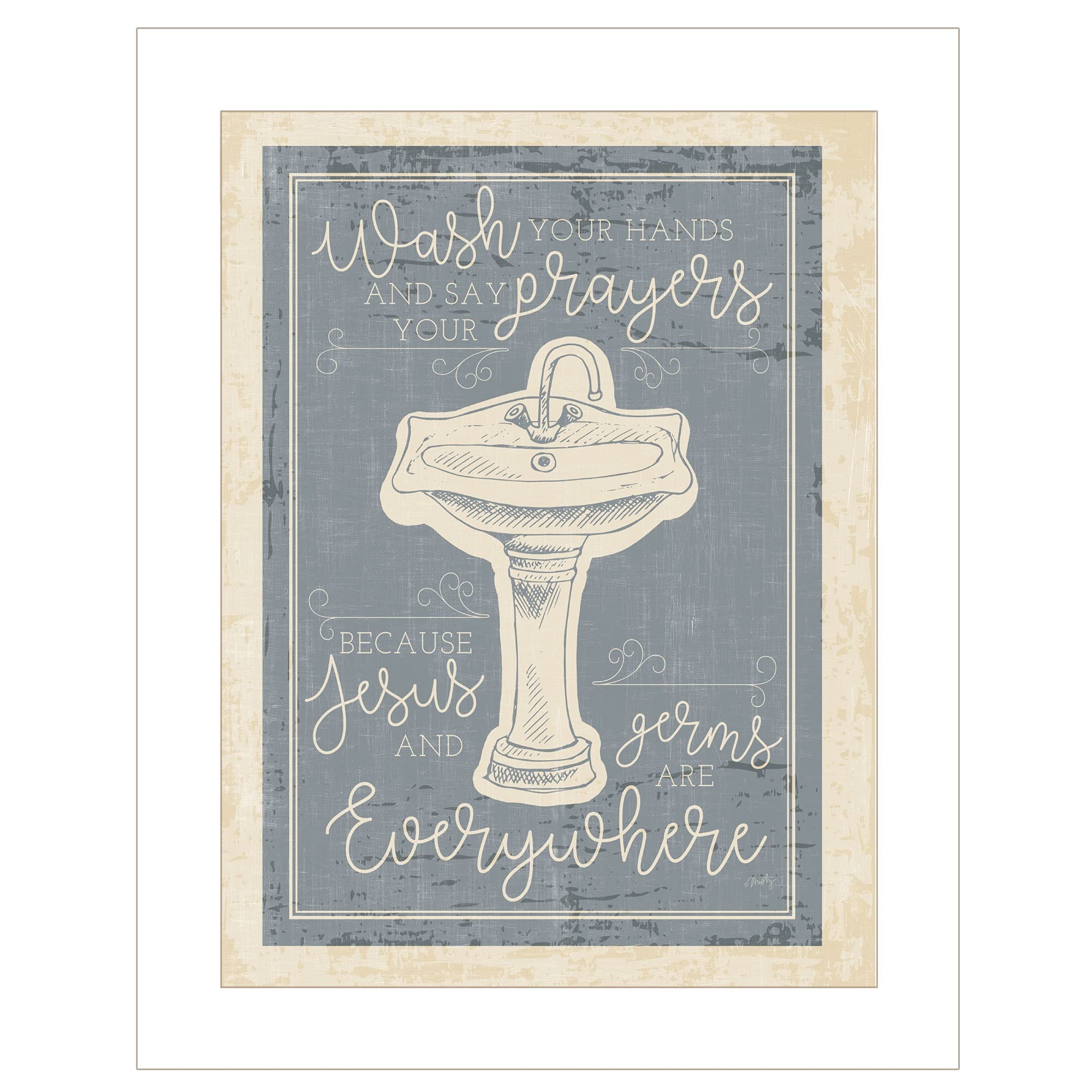 Wash Your Hands by Misty Michelle - Ready to Hang Framed Wall Art Print with White Frame - Perfect for Bathroom, Kitchen, Nursery & Home Decor