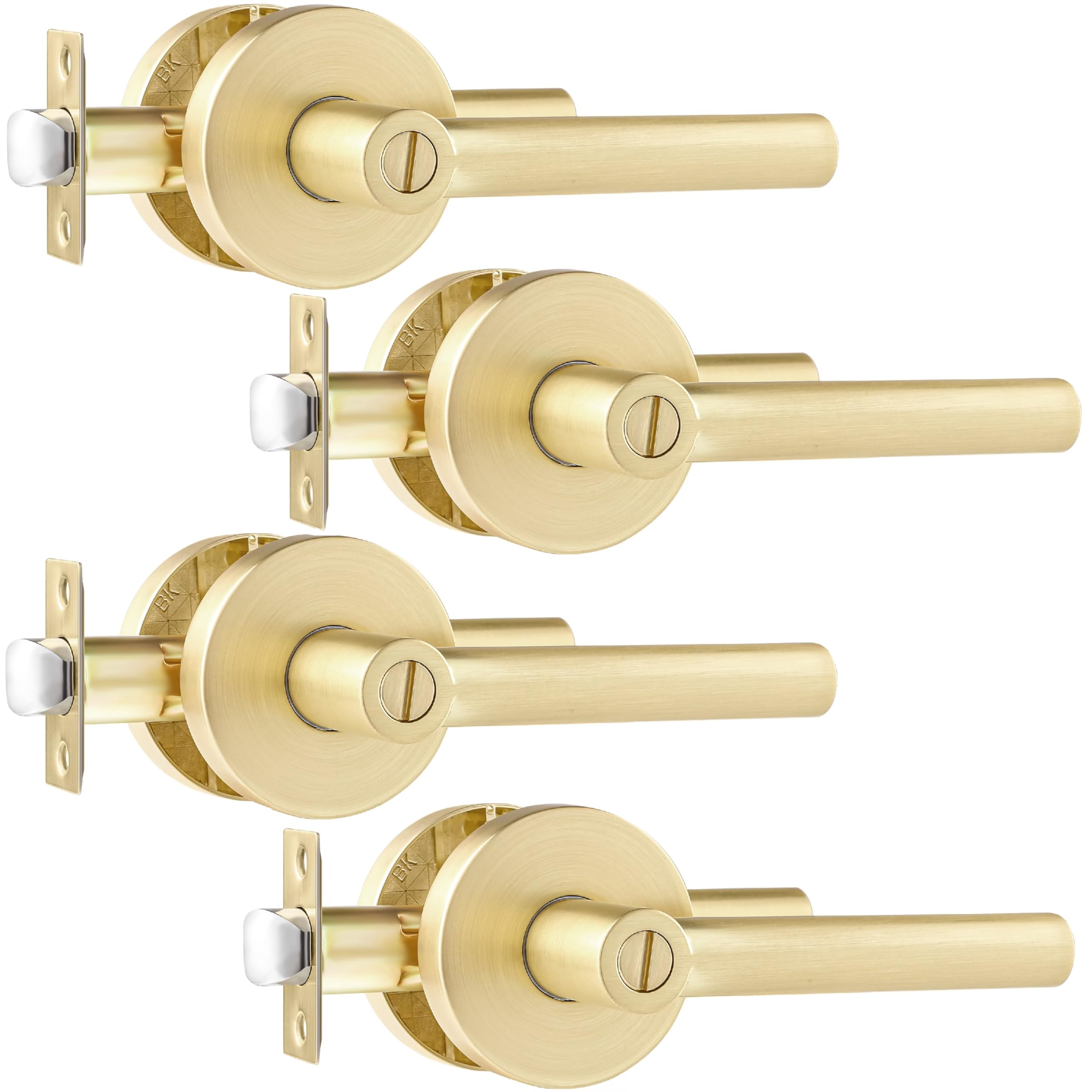 Leydebong 4 Pack Gold Privacy Door Handles - Bed & Bath Lever Door Locks (Left/Right Handed) in Satin Brass Finish - Perfect for Bedrooms, Bathrooms & Interior Doors