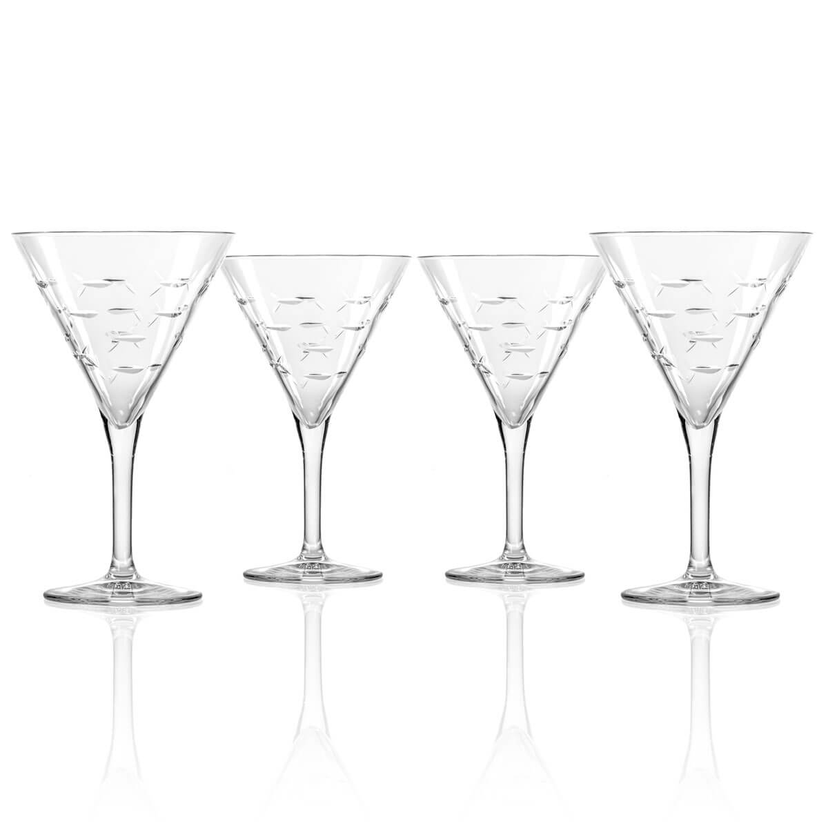 Set of 4 School of Fish 7.5oz Martini Cocktail Glasses - Perfect for Home Bars, Parties & Elegant Entertaining