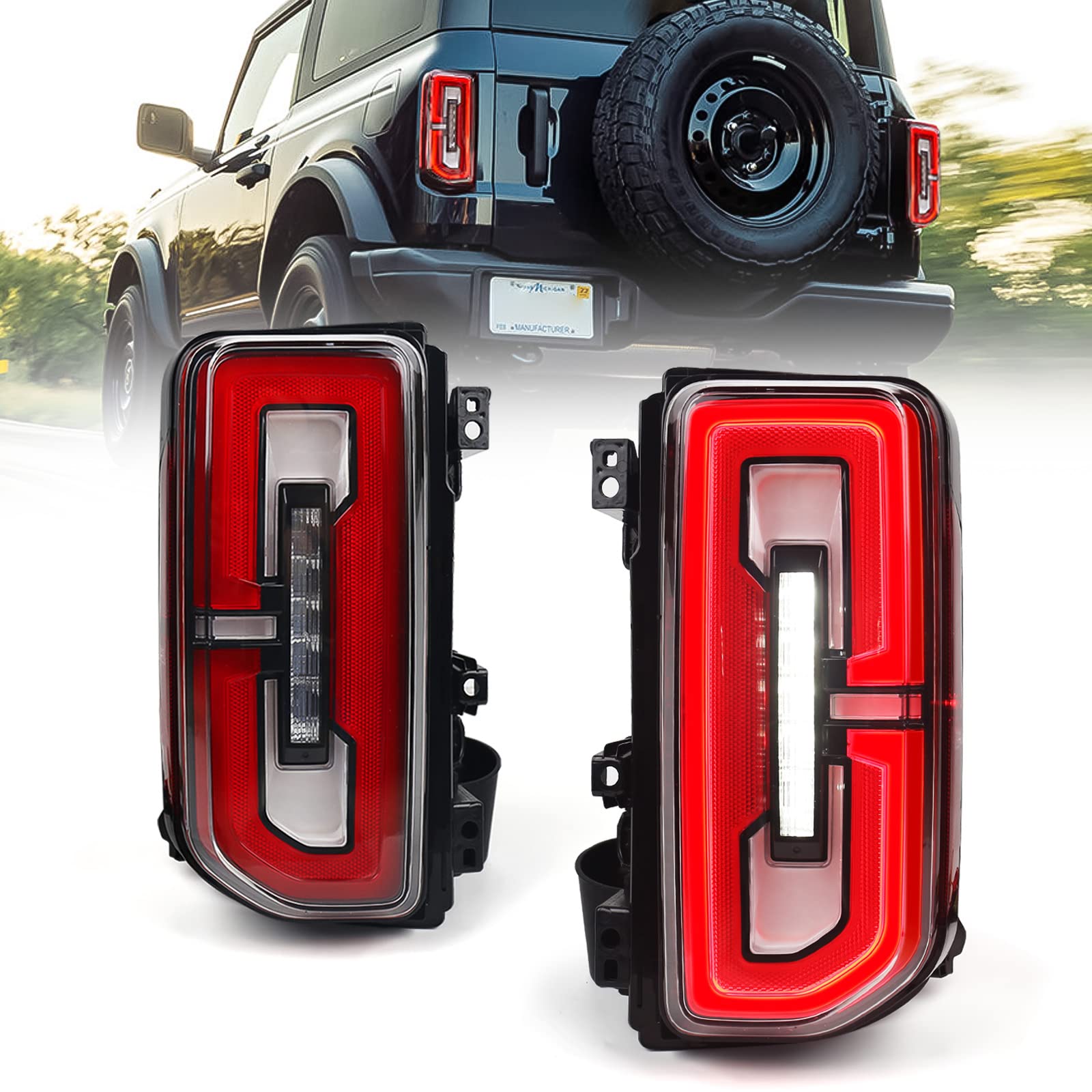 2021-2023 Ford Bronco LED Tail Lights - Red Lens Upgrade Replacement Set for Halogen Models | Perfect for Off-Roading & Night Driving