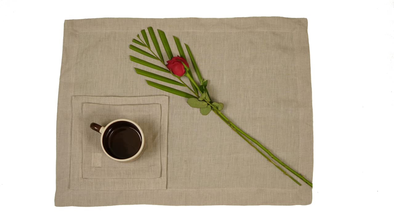 Premium 100% French Flax Linen Placemats Set of 12 (14x19 Inch) - Stone Washed for Softness & Durability, Heat Resistant Table Mats for Dining Room Decor - Handcrafted Antique White Placemats for Elegant Dinner Parties & Everyday Use
