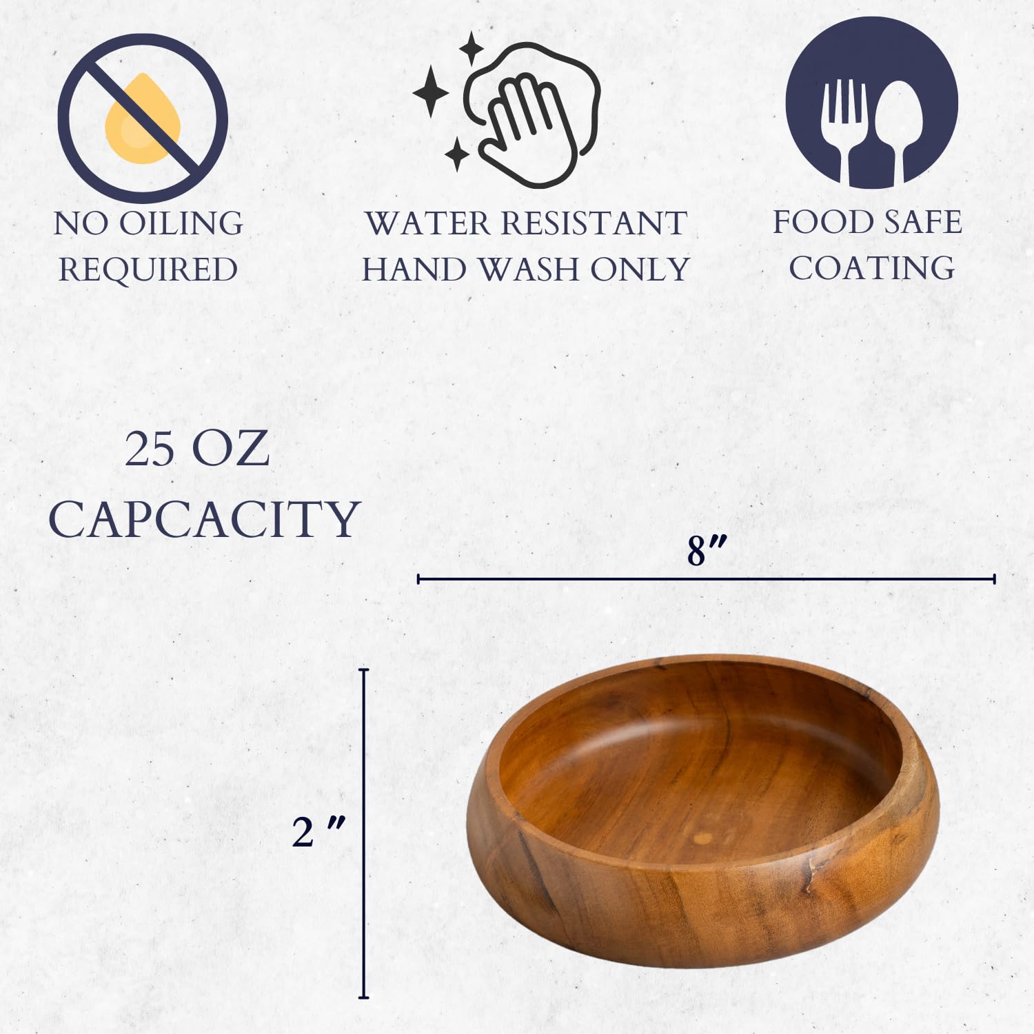 Premium Acacia Wood Bowls Set of 4 - 8x2 Inches (25 oz) for Salad, Pasta, Rice & More | Natural Wooden Serving Bowls for Fruits, Snacks, Soup & Smoothies | Eco-Friendly Kitchen & Dining Essentials