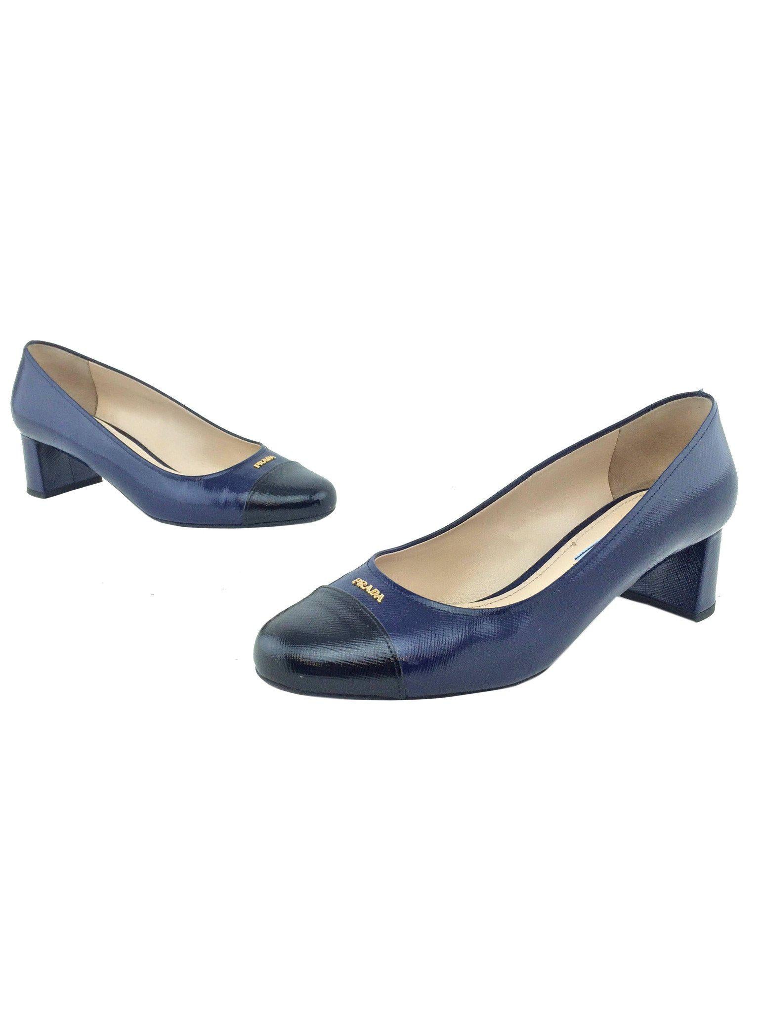 Prada Vernice Saffiano Cap Toe Pumps Women's Size 9 (IT39) - Luxury High Heels for Office, Party & Special Occasions