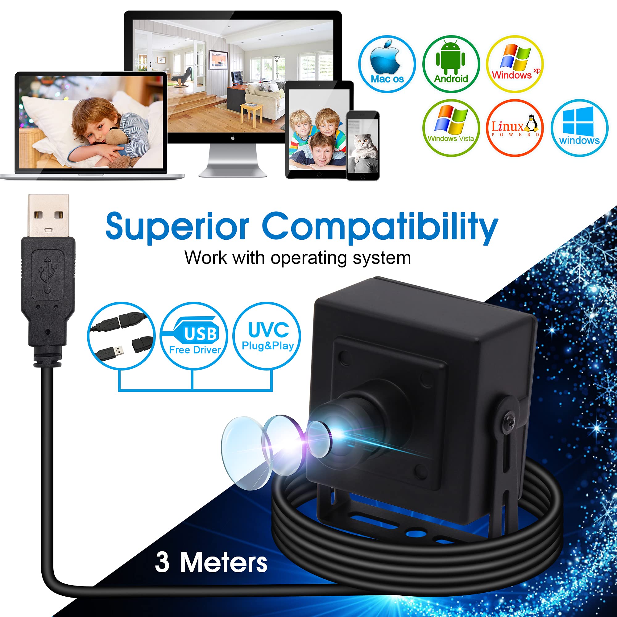 4K Ultra HD Webcam 2160P with IMX317 Sensor - Plug & Play USB Camera for Streaming, Video Calls & Conferencing (30 FPS) - Compatible with Windows, Mac, Linux PCs & Laptops - Perfect for Home Office, Remote Work, Zoom Meetings & Online Classes