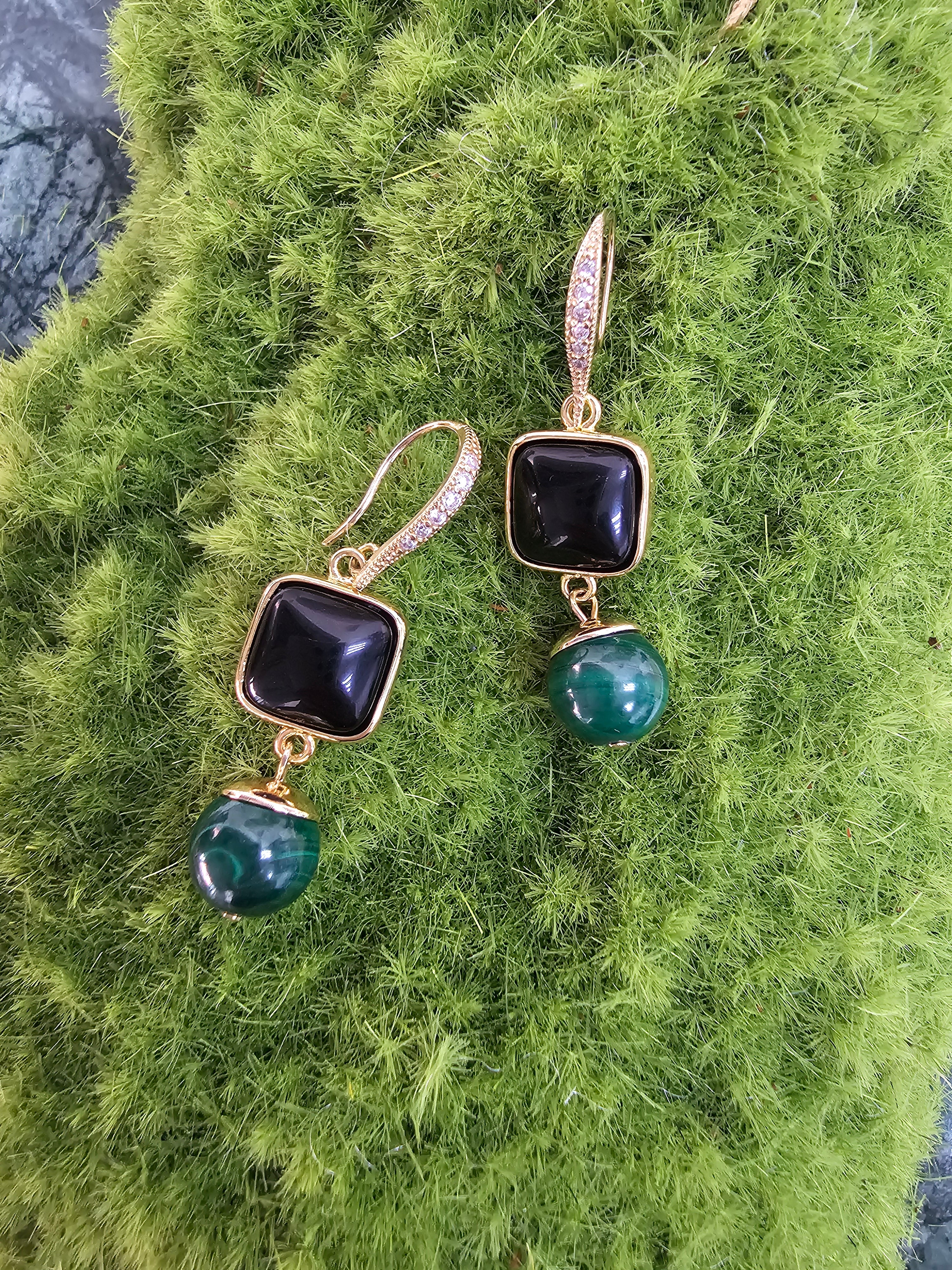 Black Obsidian and Malachite Square Stud Earrings for Women - Healing Crystal Jewelry for Protection, Grounding & Positive Energy - Perfect for Meditation, Yoga & Spiritual Gifts