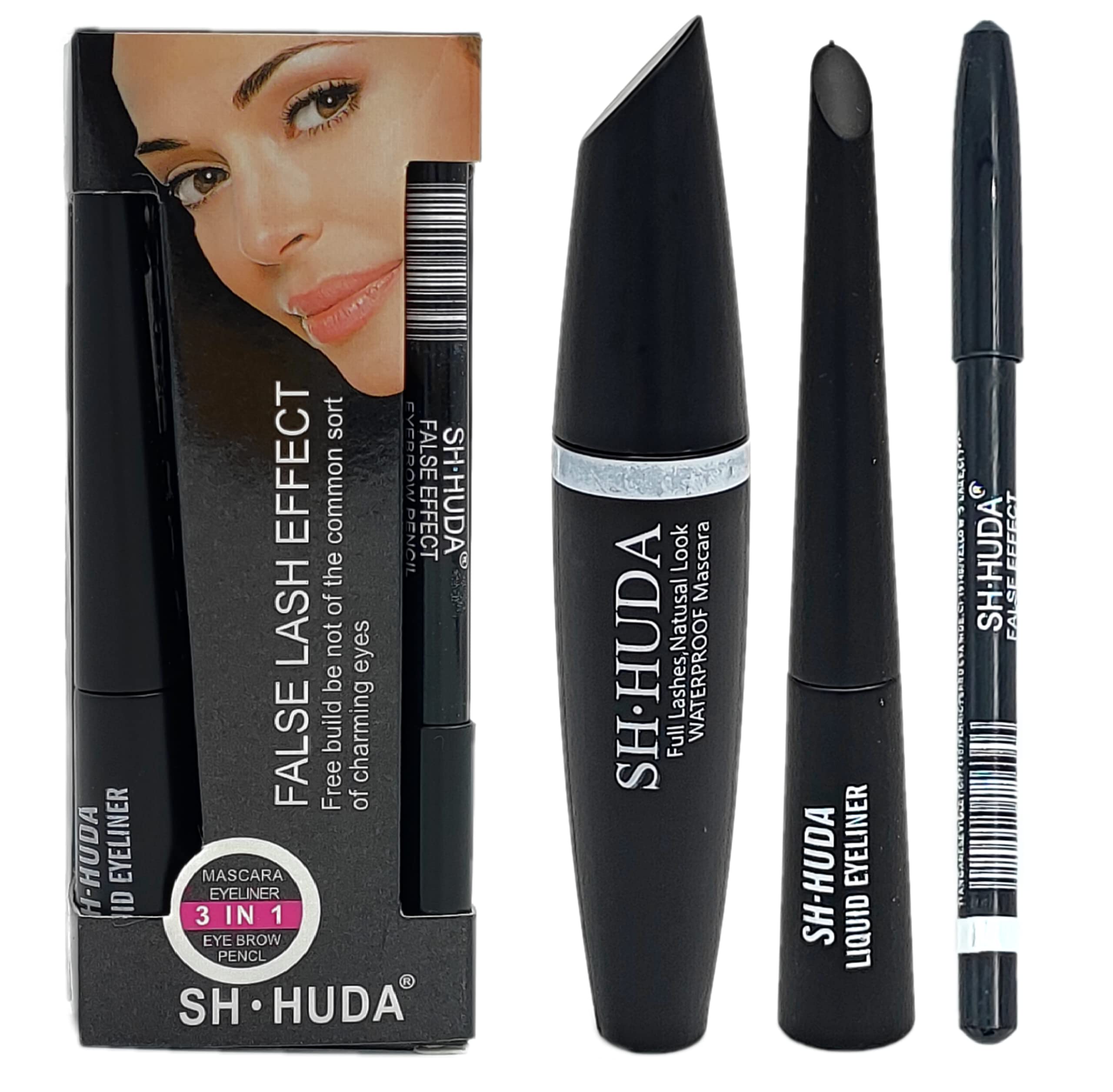 Huda Professional 3-in-1 Mascara, Eyeliner & Eyebrow Pencil Makeup Kit - Waterproof Long-Lasting Beauty Set for Women | Perfect for Daily Use, Party & Special Occasions