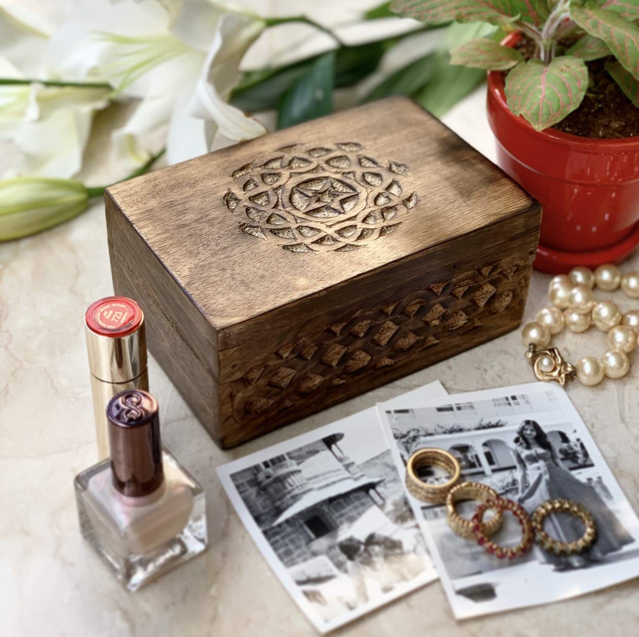 Handmade Wooden Jewelry Box - 6 x 4 Inch Decorative Treasure Chest for Jewelry, Watches & Keepsakes | Perfect Birthday Gift & Jewelry Organizer with Lock | Ideal for Home Decor, Wedding Gifts & Travel Storage