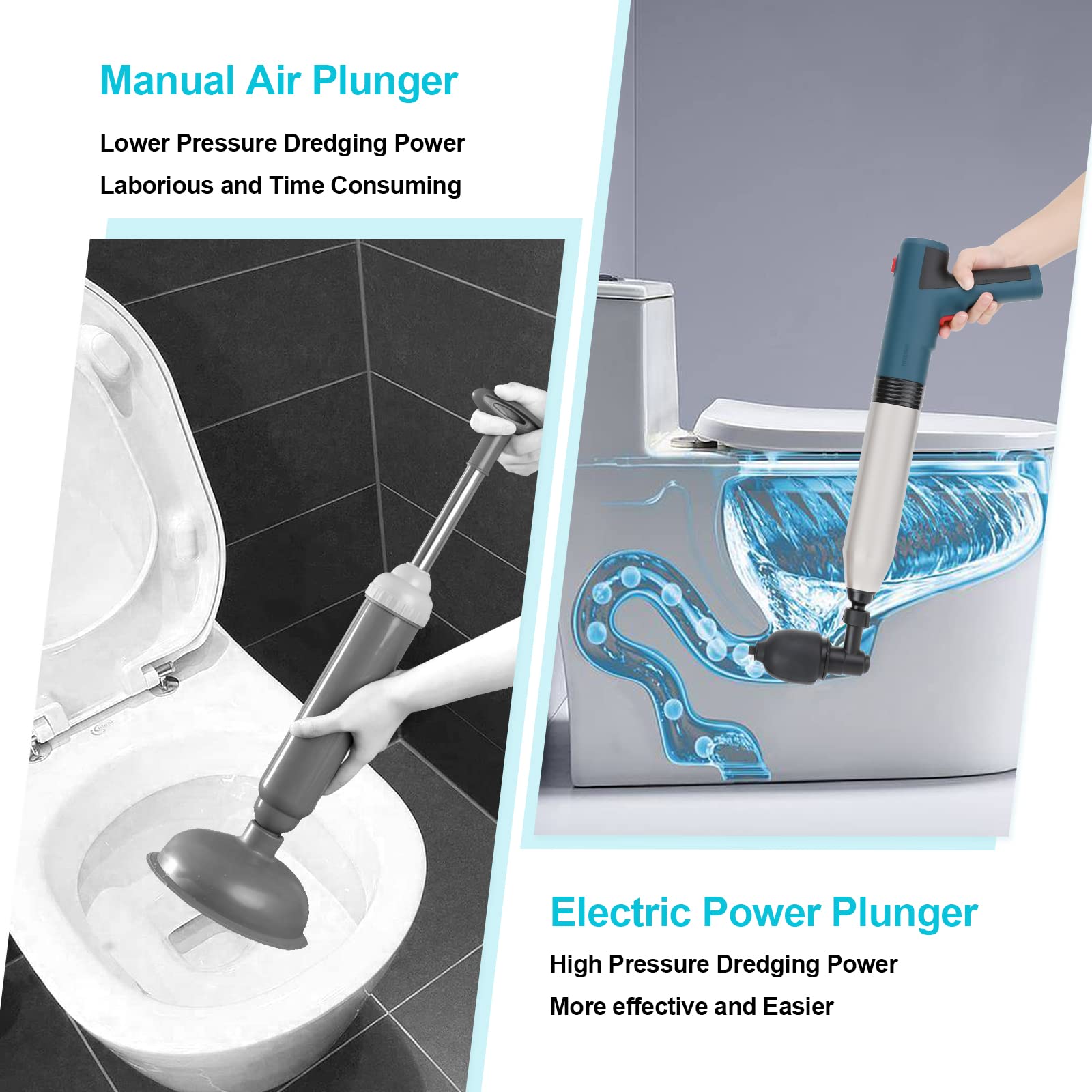 Electric High Pressure Air Toilet Plunger with Visual Barometer - Heavy Duty Drain Clog Blaster for Toilet, Sink & Tub | Fast Clog Removal for Home & Commercial Use