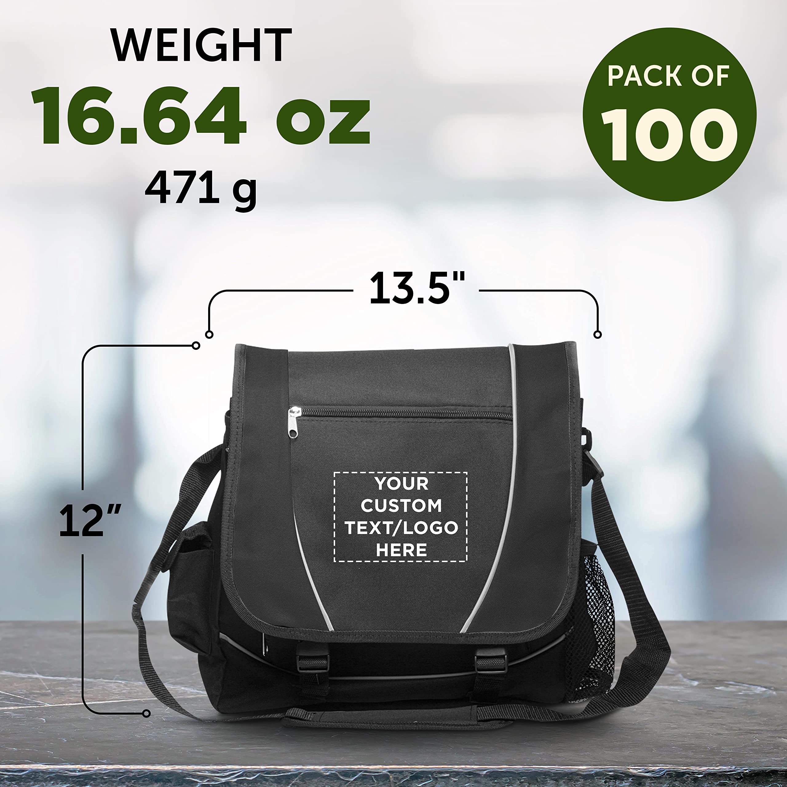 Custom Messenger Bags & Laptop Bags Bulk Pack of 100 - Personalized Corporate Gifts for Employees, School Supplies for Students - Durable Black Work & Travel Bags for Everyday Commute & Business Use