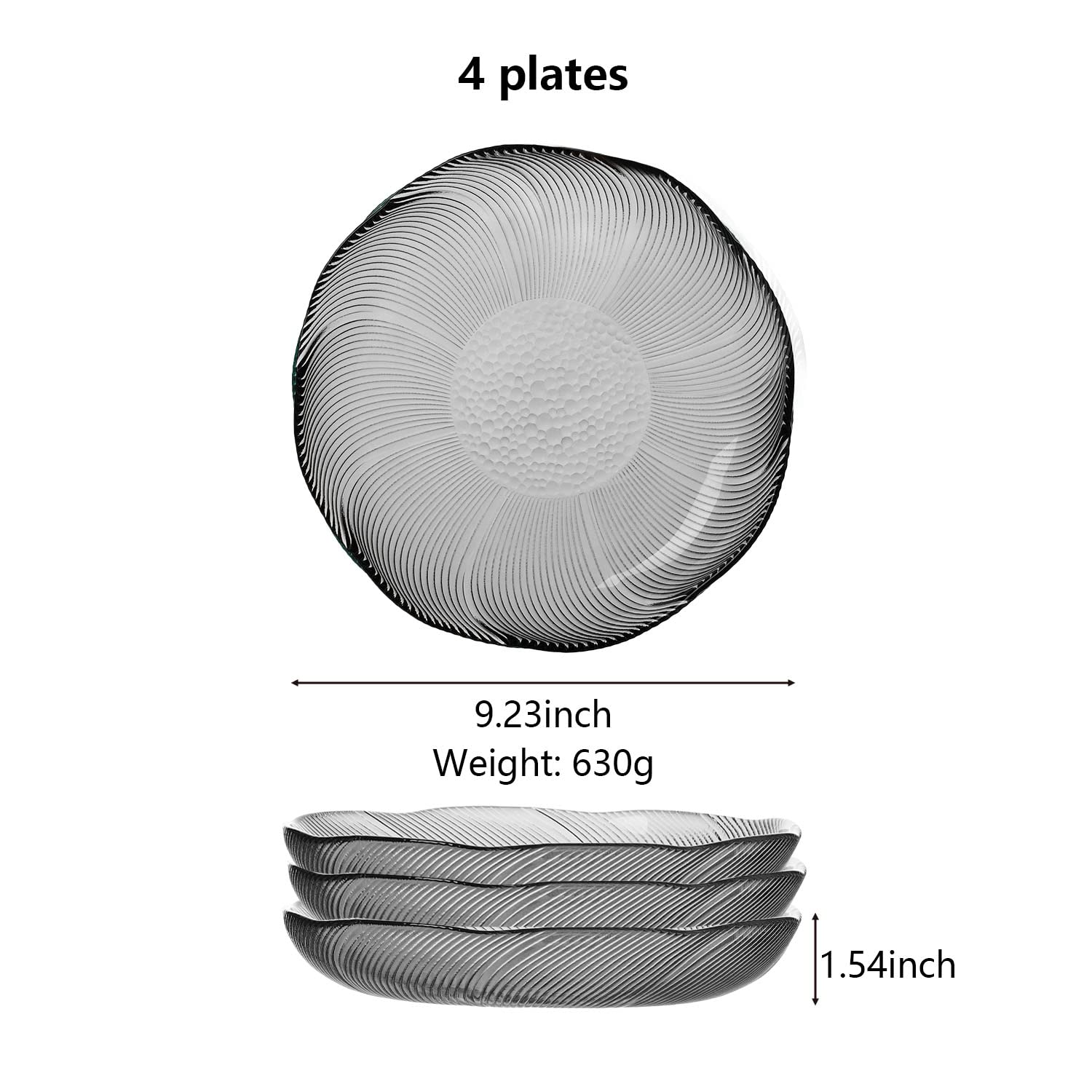 4-Piece Glass Dinnerware Plate Set - Elegant Lace Disc Round Plates for Dinner & Salad | Durable Dish Set for Everyday Use & Special Occasions | Perfect for Home Dining, Parties & Gifts