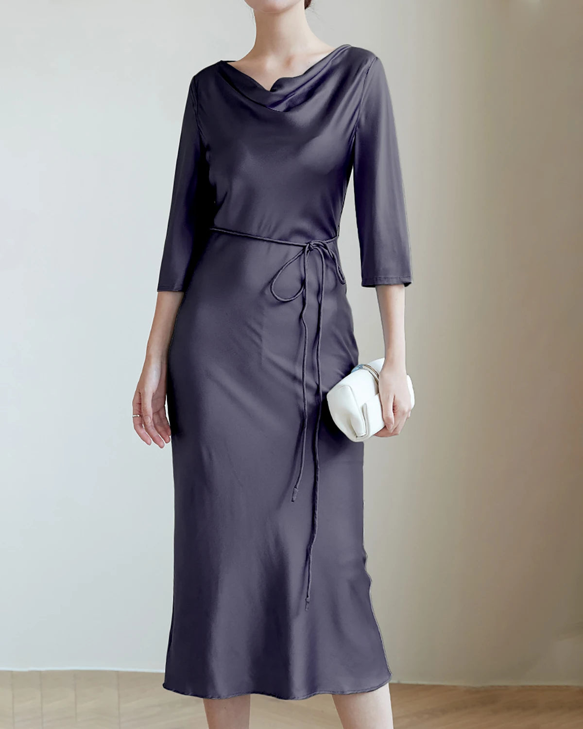 30Momme Silk Cowl Neck Dresses for Women - Elegant Long Sleeve Slip Dress with High Quality Mulberry Silk - Perfect for Evening Parties, Weddings & Special Occasions