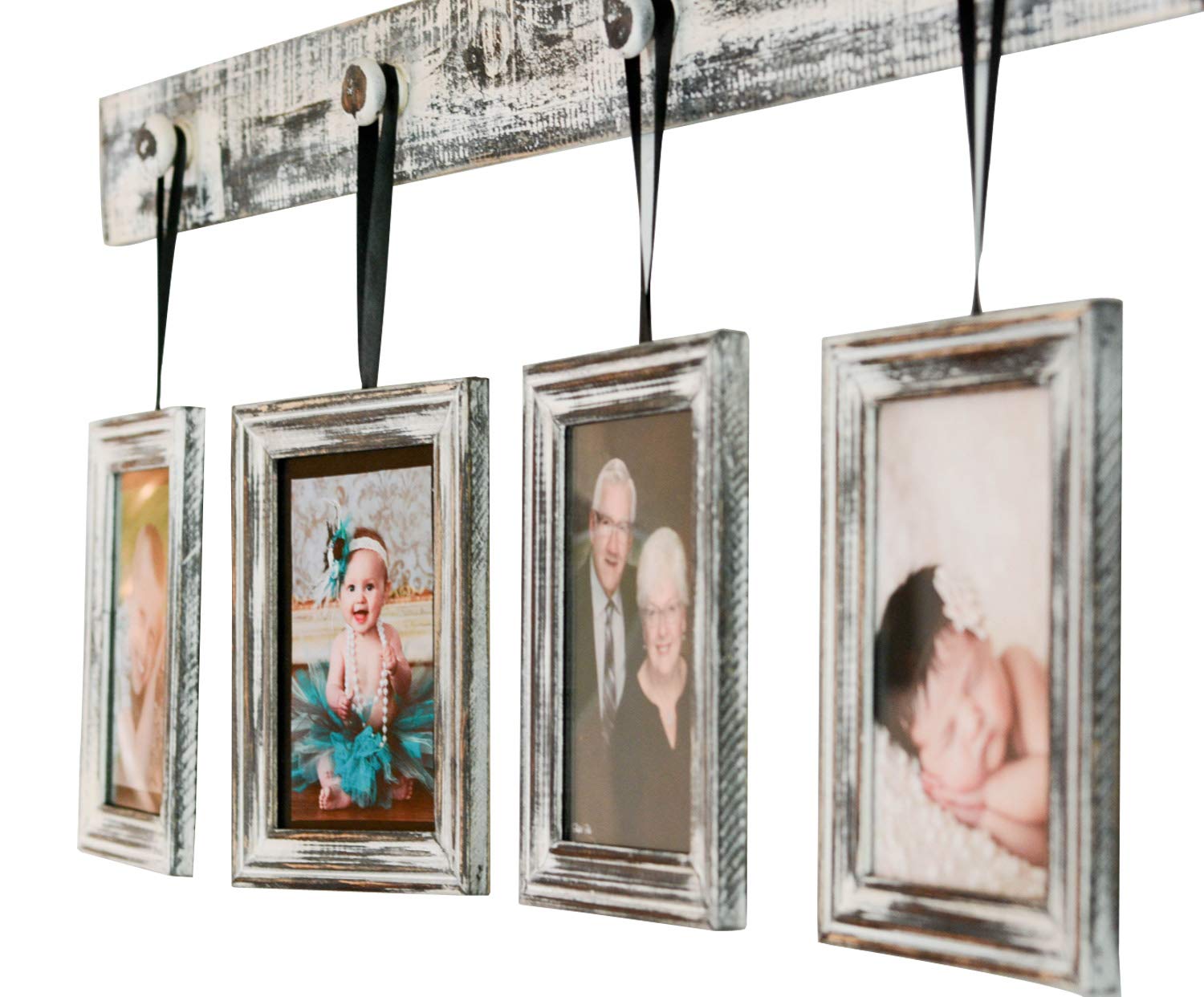 Vintage Whitewashed Wooden Wall Photo Frames Set of 3 with Hanging Hooks - Classic Home Decor for Living Room, Bedroom & Office Display
