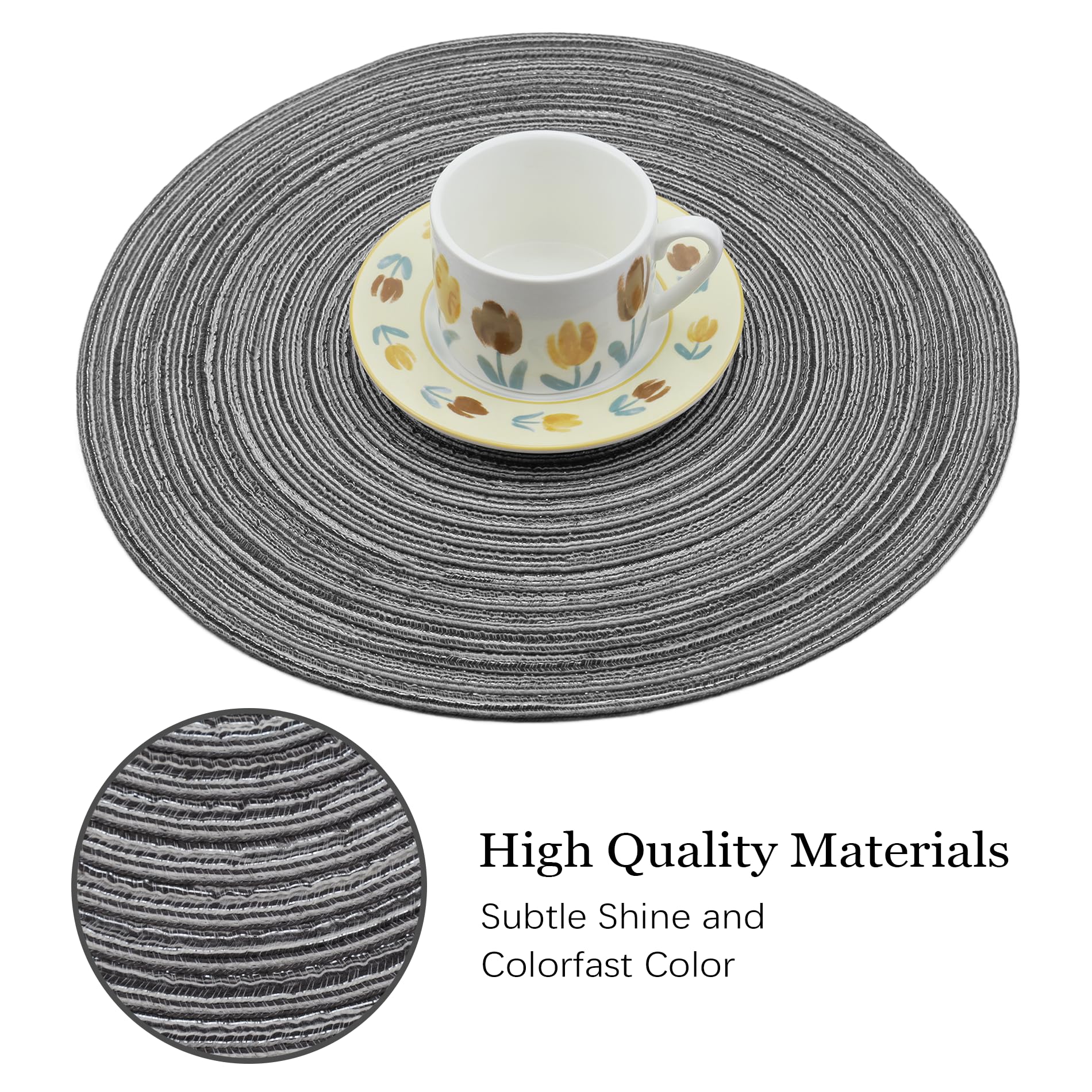 6-Pack Braided Round Placemats - 14.5 Inch Woven Washable Non-Slip Table Mats for Kitchen & Dining - Heat Resistant Natural Fabric Placemats for Indoor/Outdoor Use - Perfect for Dinner Parties, BBQs, and Everyday Meals (Beige)