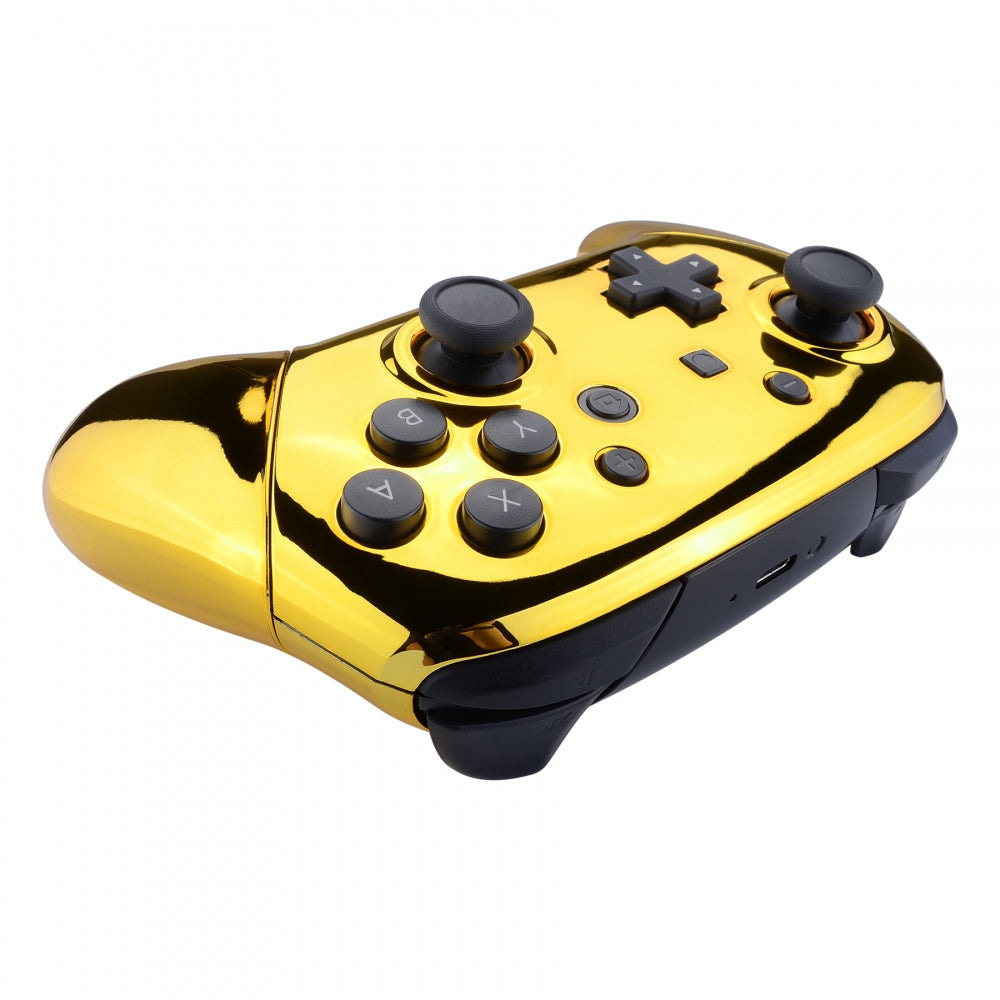 eXtremeRate Chrome Gold Faceplate & Backplate Replacement for Nintendo Switch Pro Controller - Custom Gaming Accessories (Controller Not Included) - Perfect for DIY Mods & Enhanced Gaming Experience