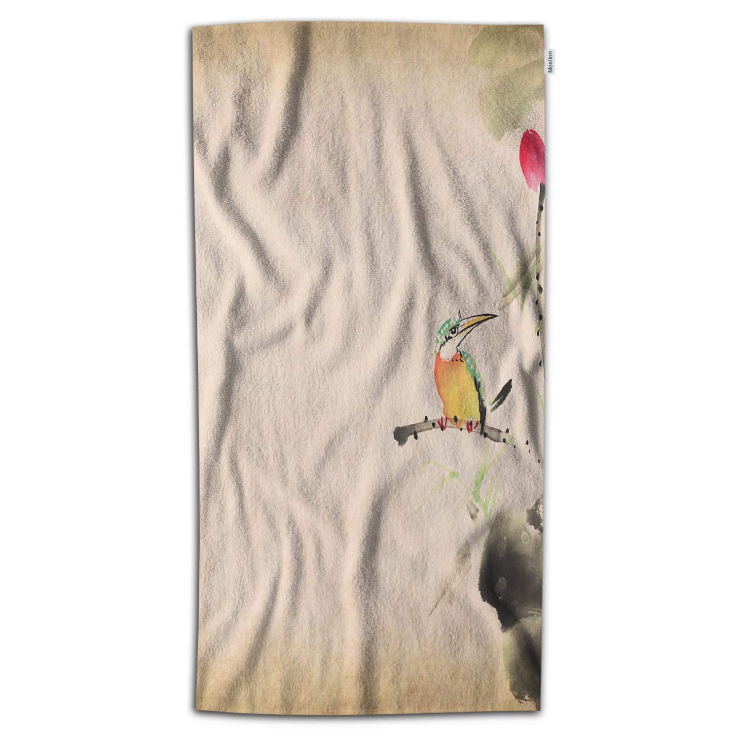 Moslion Kingfisher Bath Towels Set - 64x32 Inch Soft Polyester Microfiber Bath & Hand Towels with Lotus Flower Watercolor Design - Traditional Chinese Culture Inspired Nature Art for Bathroom, Spa & Home Decor