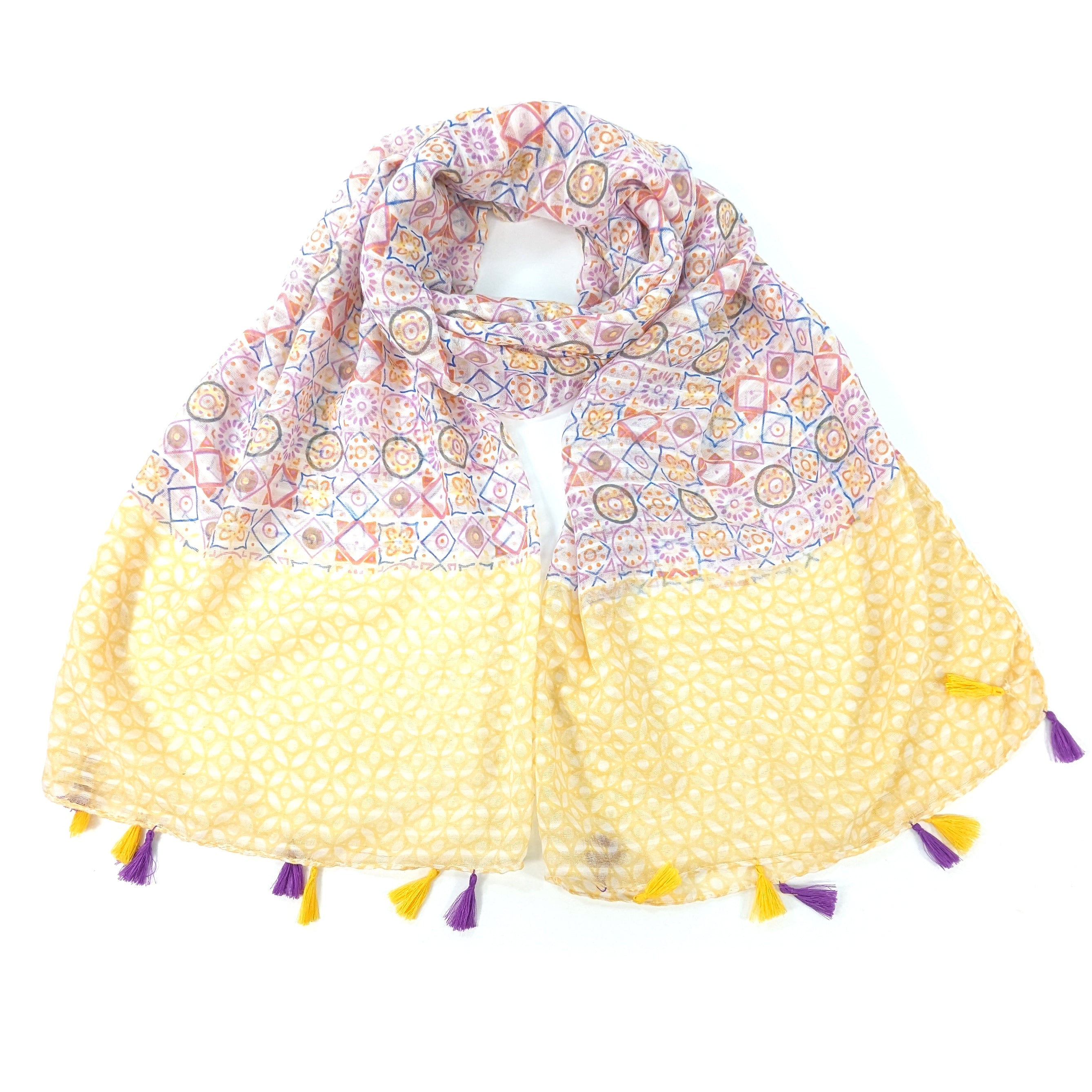 Stylish Mosaic Tiles Scarf - Yellow (80x180cm) for Women | Lightweight Fashion Accessory for Fall & Winter Outfits, Perfect for Office, Travel and Casual Wear