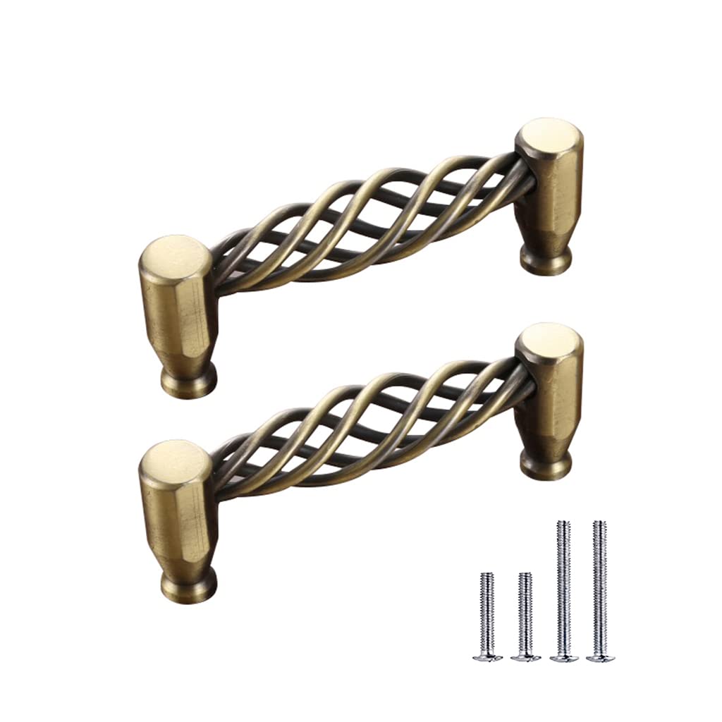 2 Pack Vintage Birdcage Cabinet Pulls - Matte Black Bronze Metal Oval Nest Twist Kitchen Cupboard Handles - Retro Drawer Hardware (96mm) - Perfect for Farmhouse, Shabby Chic & Victorian Style Cabinets