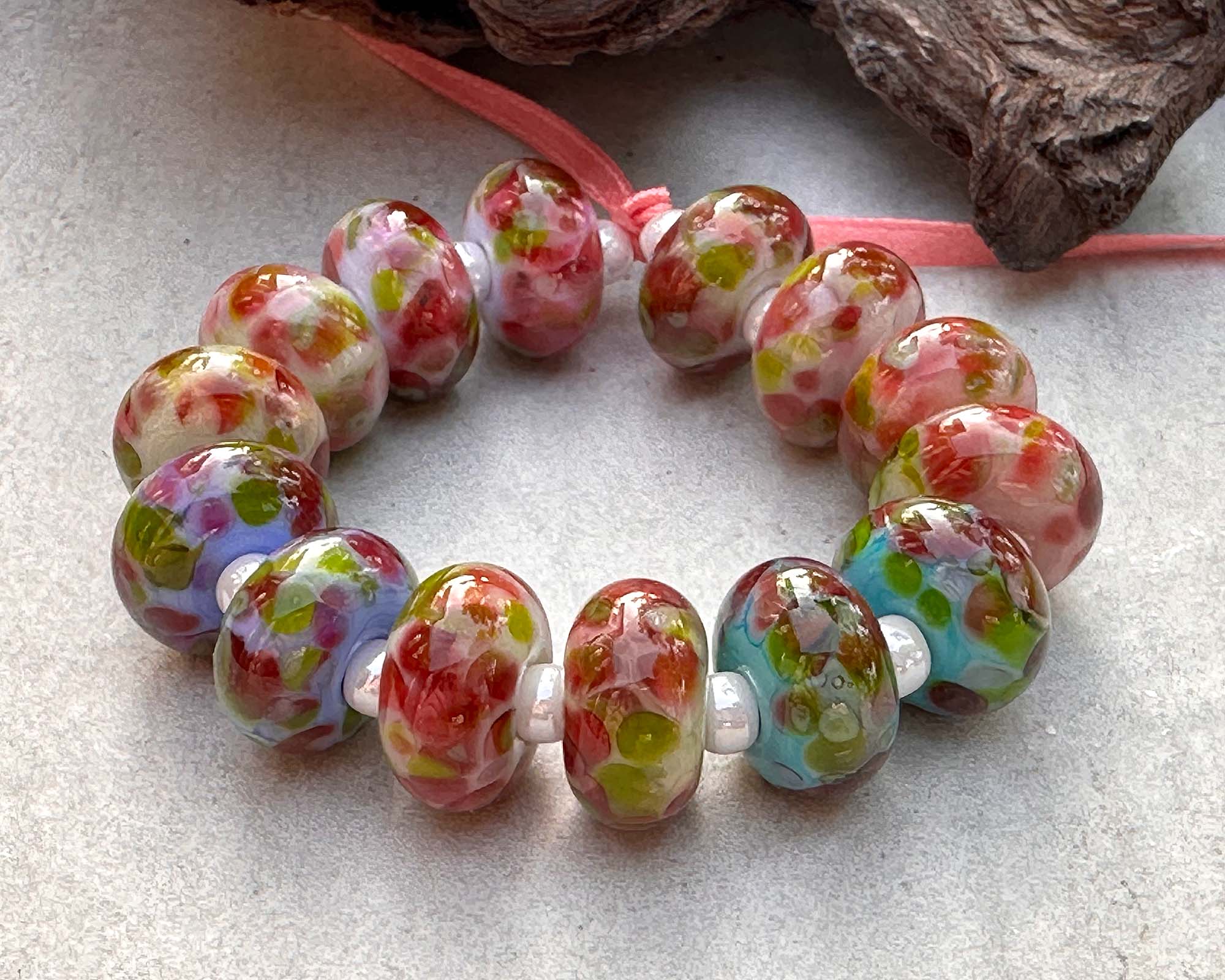 14pcs Handmade Rose Mosaic Glass Lampwork Beads for Jewelry Making - DIY Necklace, Bracelet & Craft Projects - Boho Style Beading Supplies