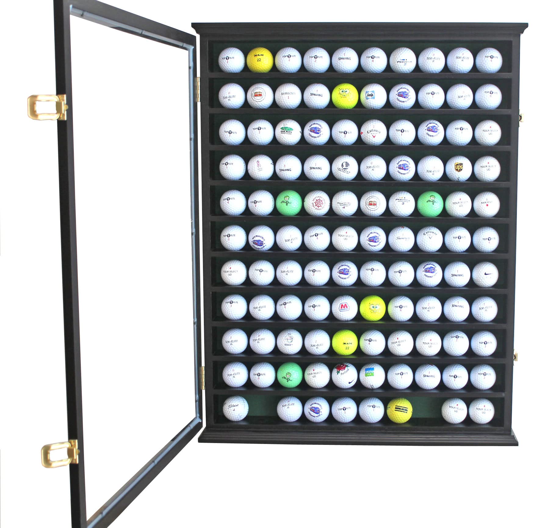 110 Golf Ball Display Case Wall Cabinet - UV Protection Door, Black Finish - Perfect Golf Gift for Men, Home & Office Decor, Golf Clubhouse Display
