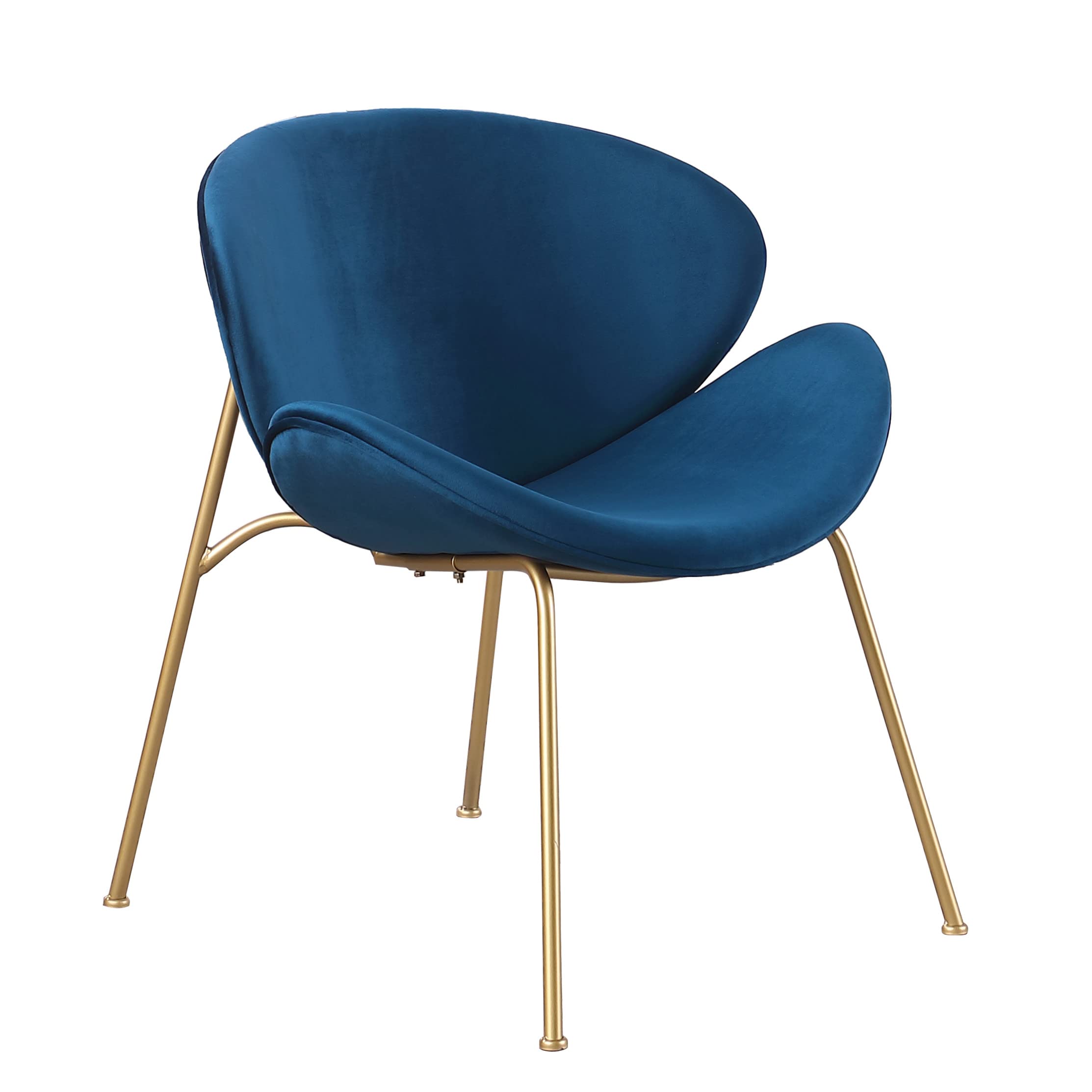 Yoluckea Velvet Vanity Chair Set of 2 - Modern Upholstered Accent Chairs with Gold Metal Legs for Living Room, Bedroom & Makeup Desk | Elegant Arced Seat & Back Design | Perfect for Dining Room, Kitchen & Home Decor (Blue)