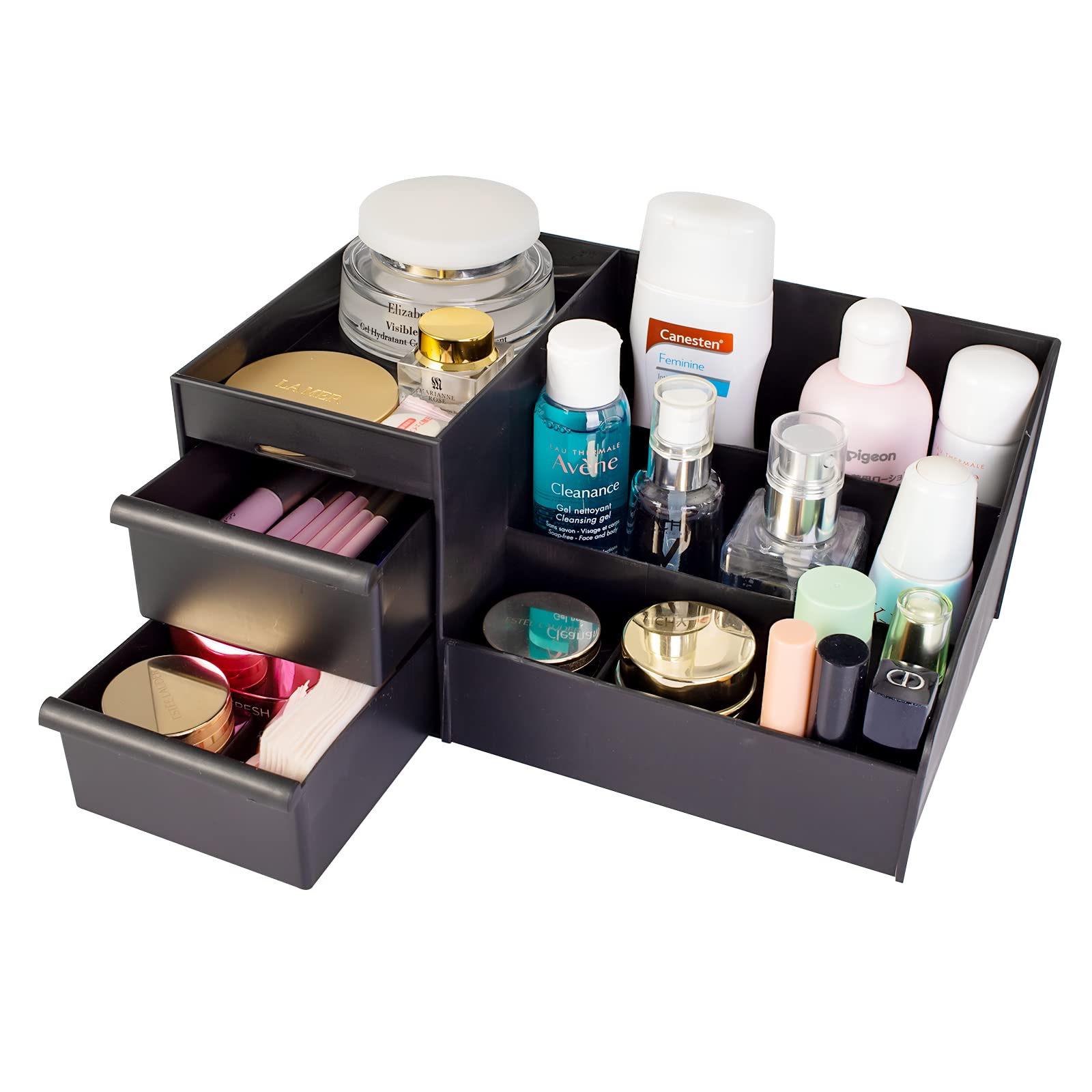 Gothic Makeup Desk Organizer with Drawers - Black Cosmetic Vanity Holder for Lipstick, Brushes, Eyeshadow, Nail Polish & Jewelry Storage | Perfect for Bedroom, Bathroom & Dressing Table Organization