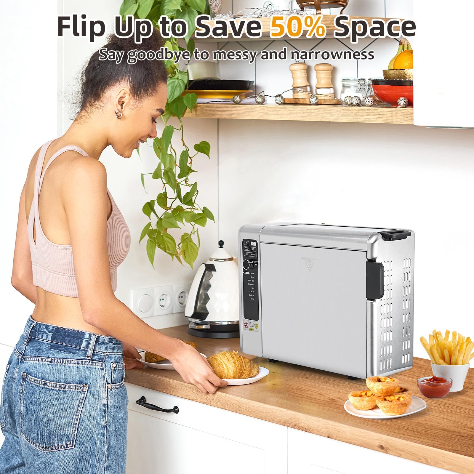10-in-1 Digital Air Fryer & Pizza Oven Combo - Countertop Convection Oven with Flip-Up Design Saves 50% Space - Electric Toaster Oven for Baking, Roasting & Air Frying - Easy to Clean & Use - Perfect for Small Kitchens, Dorms & Apartments