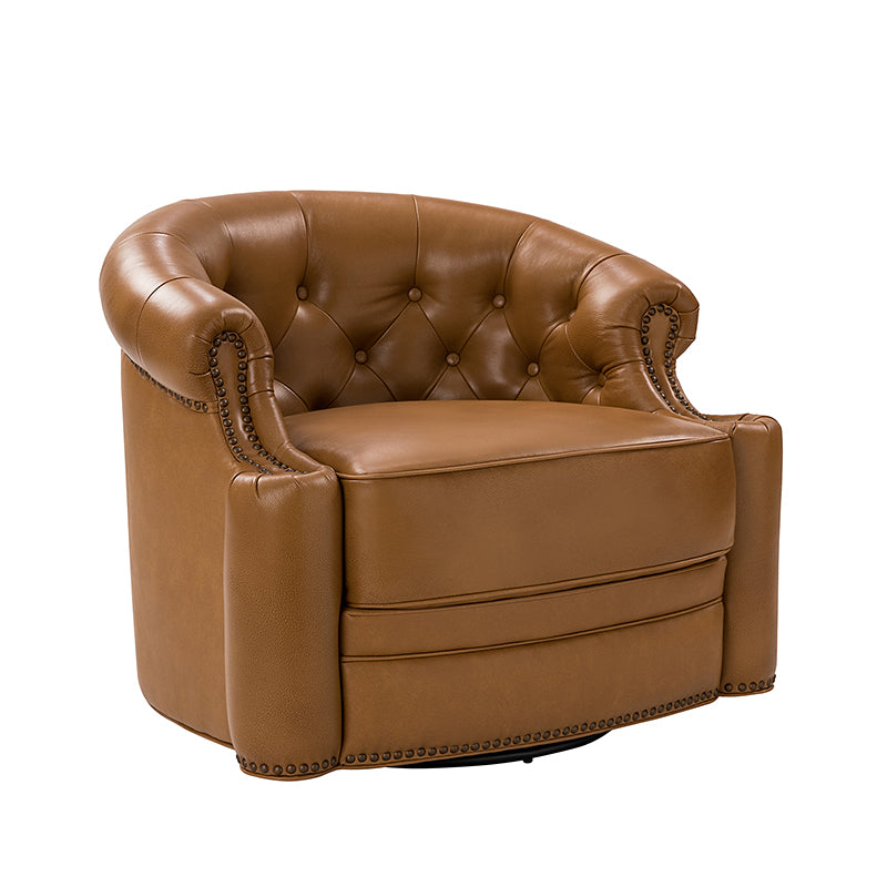 Alonso Classic Chesterfield Genuine Leather Swivel Chair - Premium Office Chair with Button Tufted Back & 360° Rotation - Perfect for Home Office, Study Room & Executive Workspace