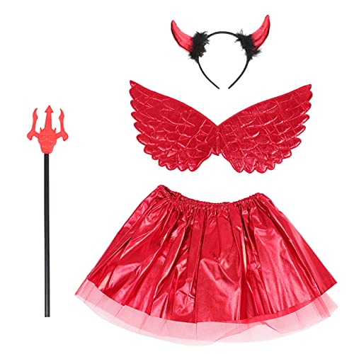 FRCOLOR Halloween Devil Costume Set with Makeup & Headband - Scary Devil Horn Makeup Kit for Halloween Party, Cosplay, and Themed Events
