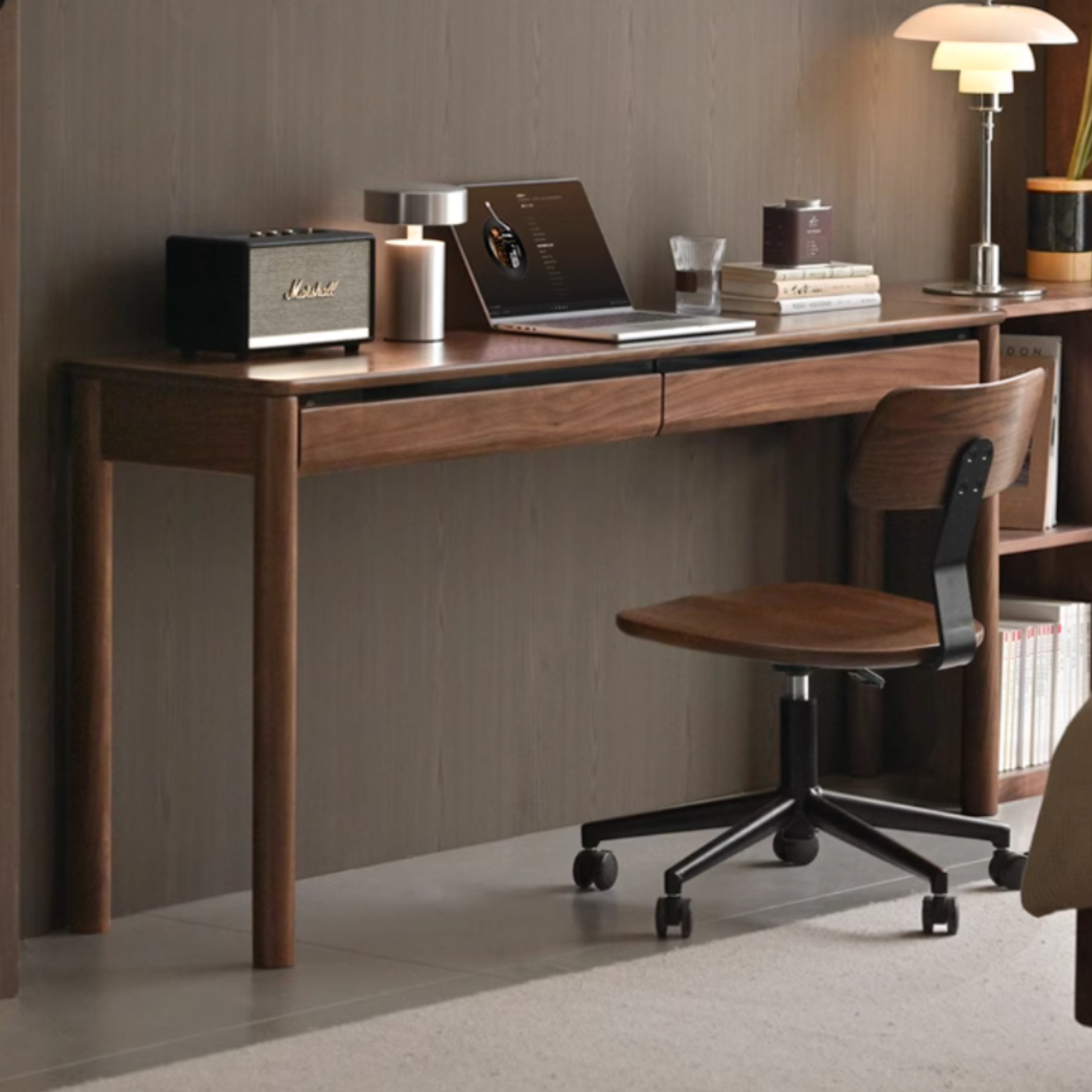 Premium Black Walnut Solid Wood Writing Desk with Drawer - Modern Home Office Furniture for Work & Study | Elegant Executive Desk for Professionals & Students