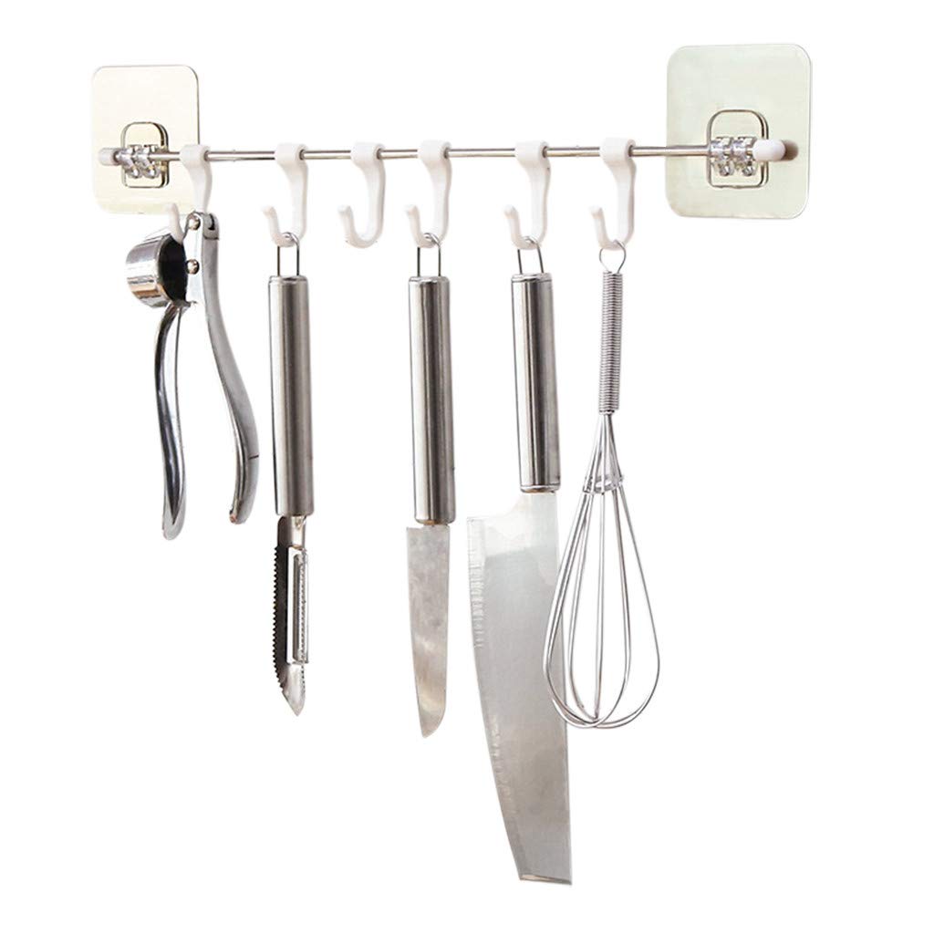 LACACA Self-Adhesive Wall Hooks - 6 Pack Stainless Steel Hanging Organizer for Kitchen, Bathroom, Laundry Room - Space Saving Storage Solution for Towels, Utensils, Robes & More (Silver)