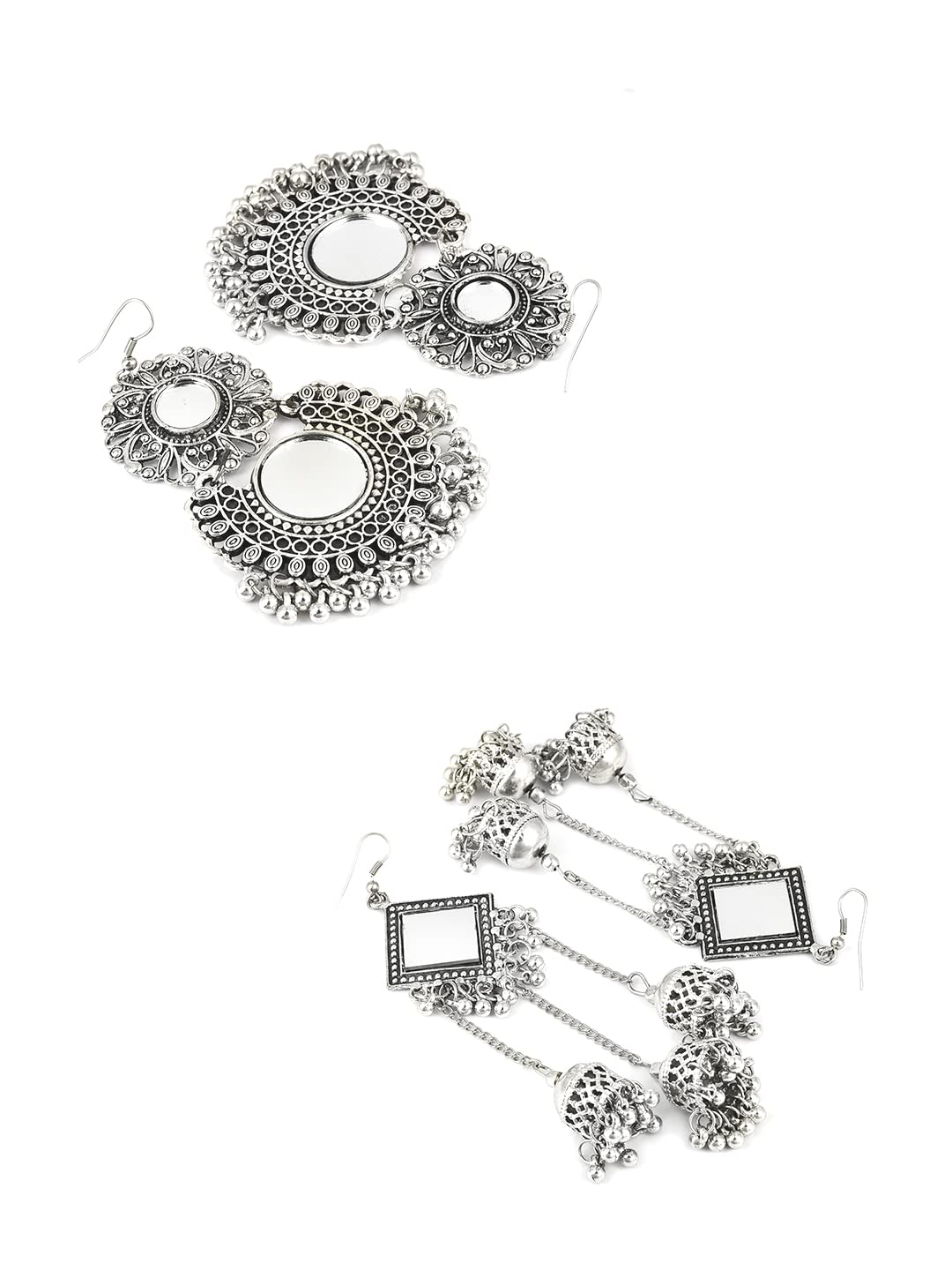 Oxidized Silver Jhumka Earrings for Women & Girls | Traditional Indian Chand Baliyan & Jhumka Set | German Silver Jewelry | Perfect Birthday & Anniversary Gift | Wedding, Party & Festival Accessories