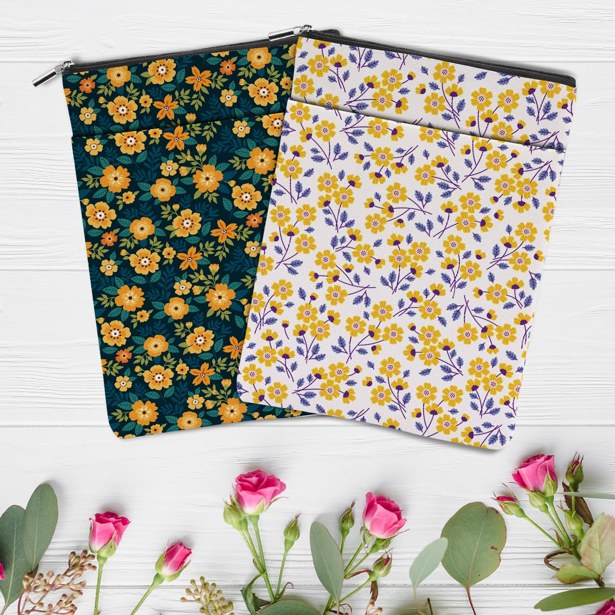 2 Pack Floral Book Sleeves - Washable Hardcover Book Covers with Cute Botanical Flowers - Perfect Reading Accessories for Book Lovers, Women, Girls & Librarians - Great for Book Clubs, Gifts & Protecting Your Favorite Novels at Home, School or Travel